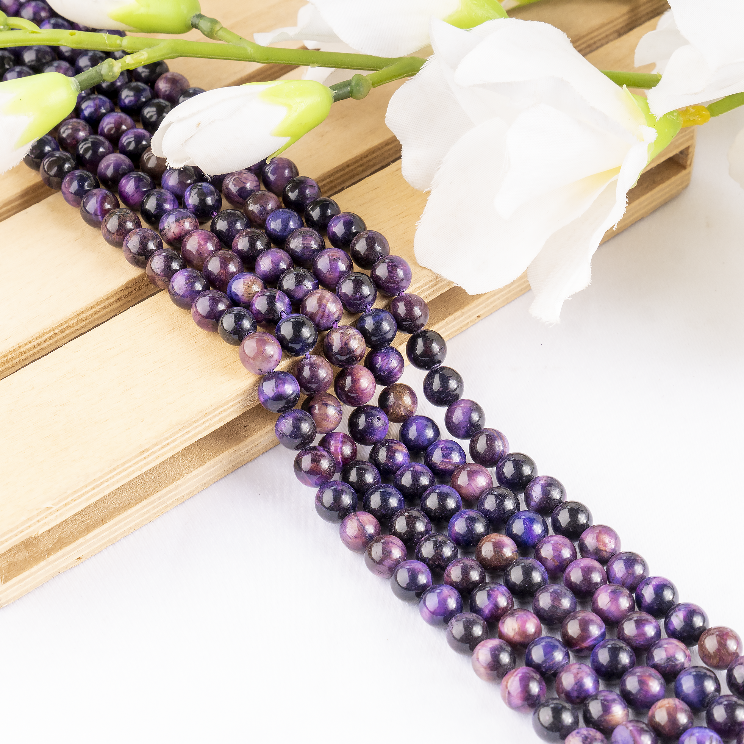 Heated Tiger Cats Eye Violet, Crystal Beads for Jewelry.