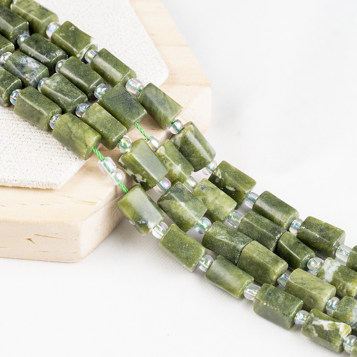 Green Jade Gemstone Pipe Bead, Crystal Healing Tube Beads. DestGlow