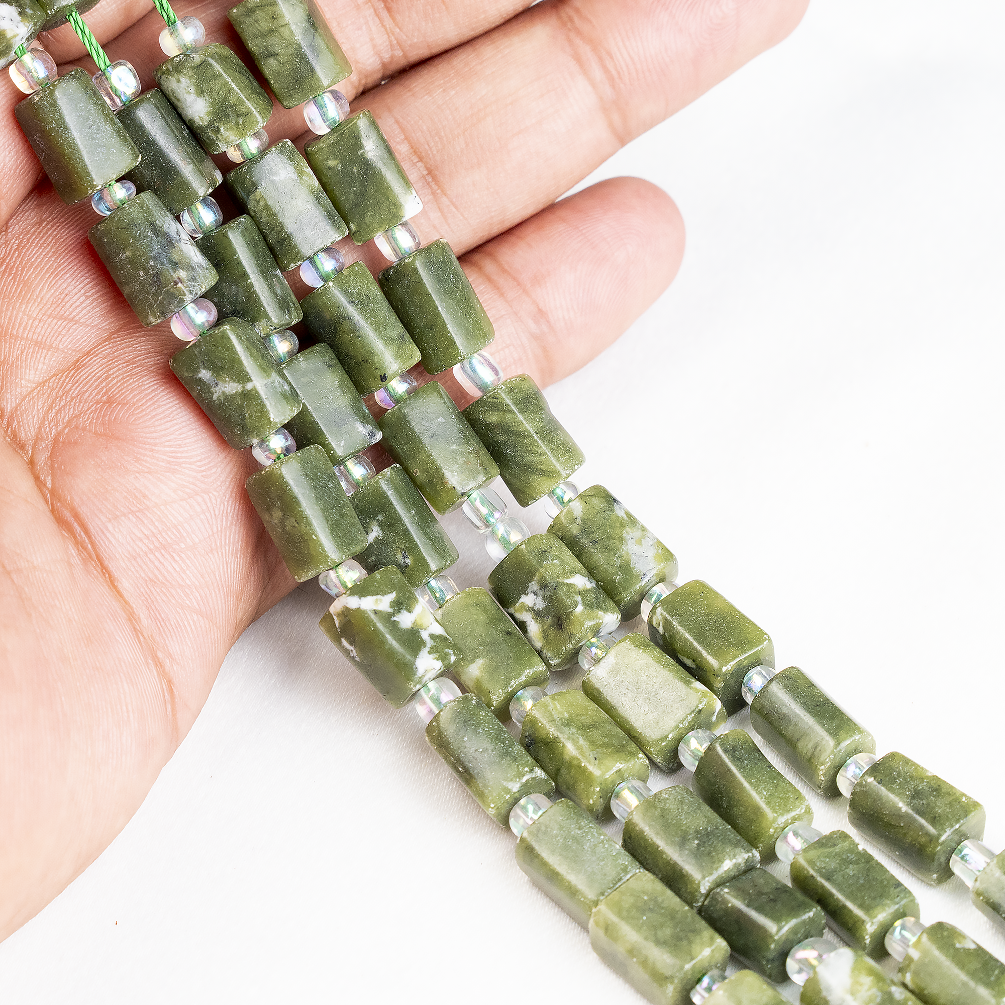 Green Jade Gemstone Pipe Bead, Crystal Healing Tube Beads. DestGlow