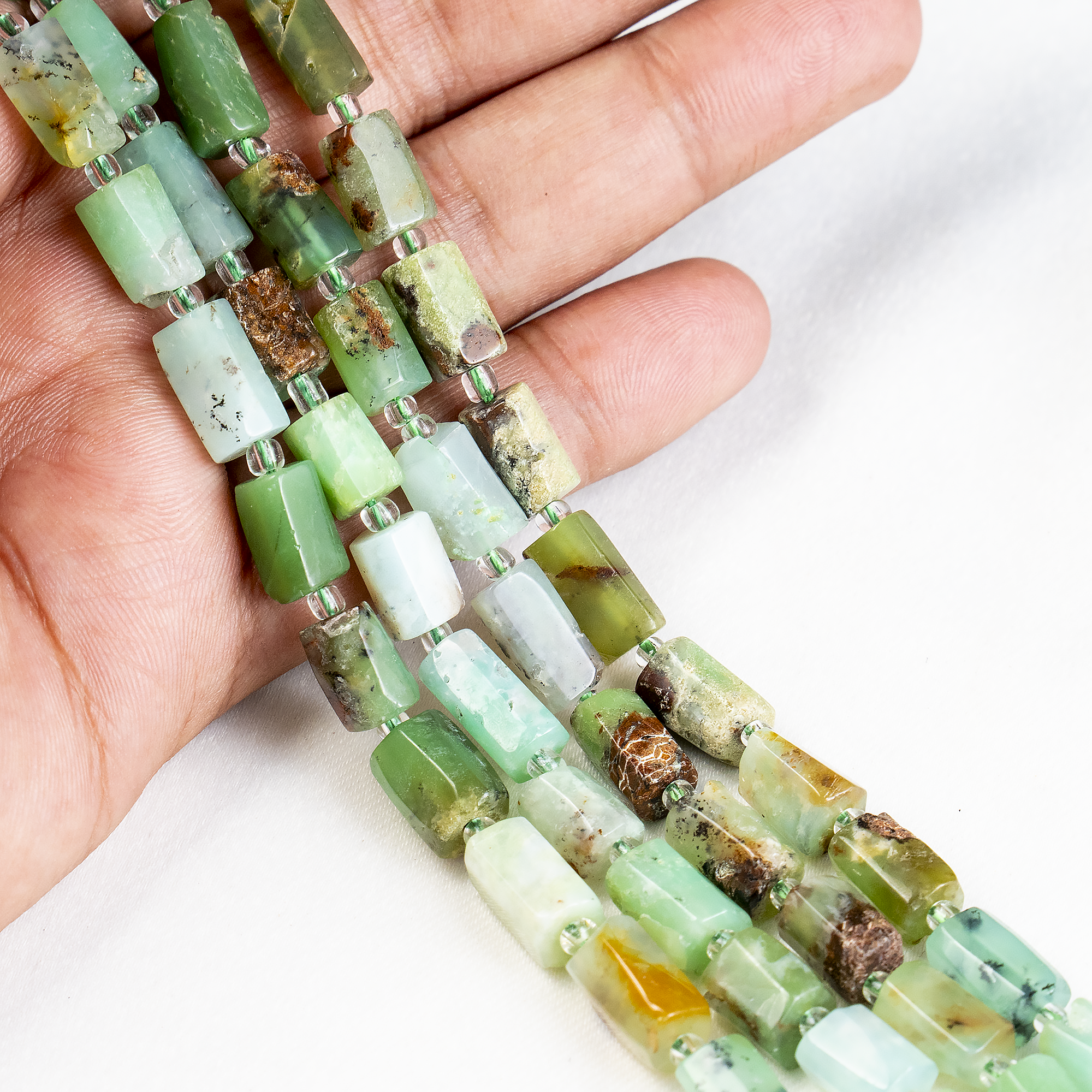 Emerald Gemstone Pipe Bead, Crystal Healing Tube Beads.