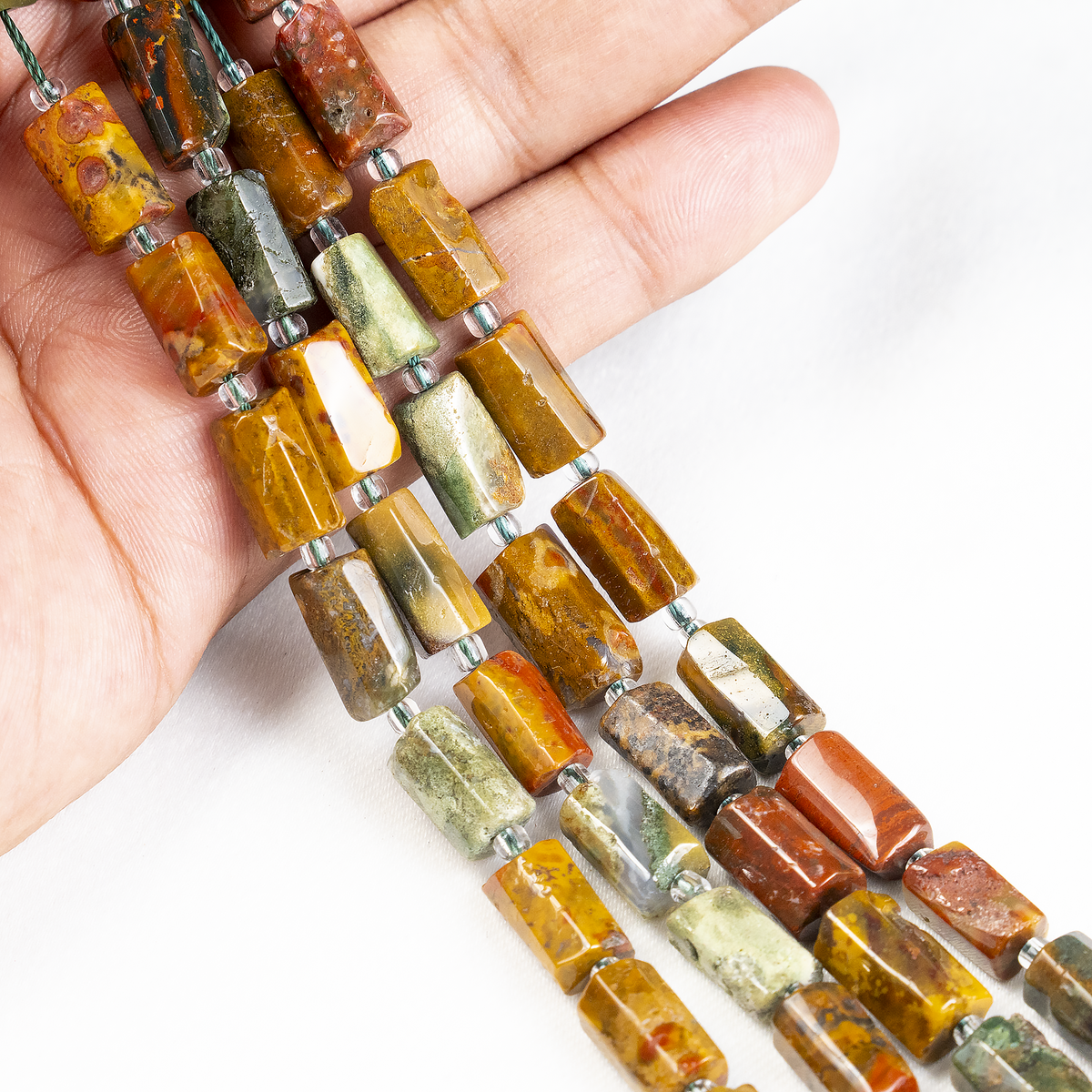 Ocean Jasper Gemstone Pipe Bead, Crystal Healing Tube Beads.