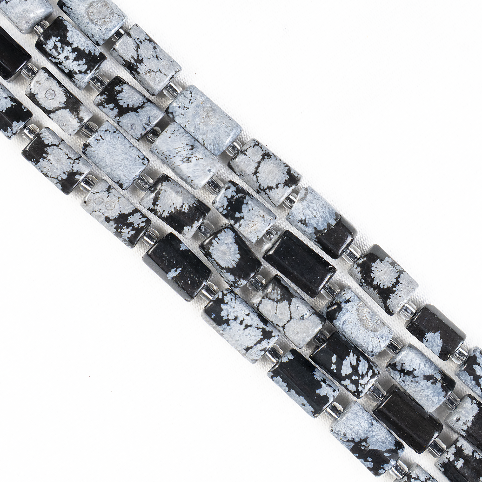 Snowflkae Obsidian Gemstone Pipe Bead, Crystal Healing Tube Beads. DestGlow