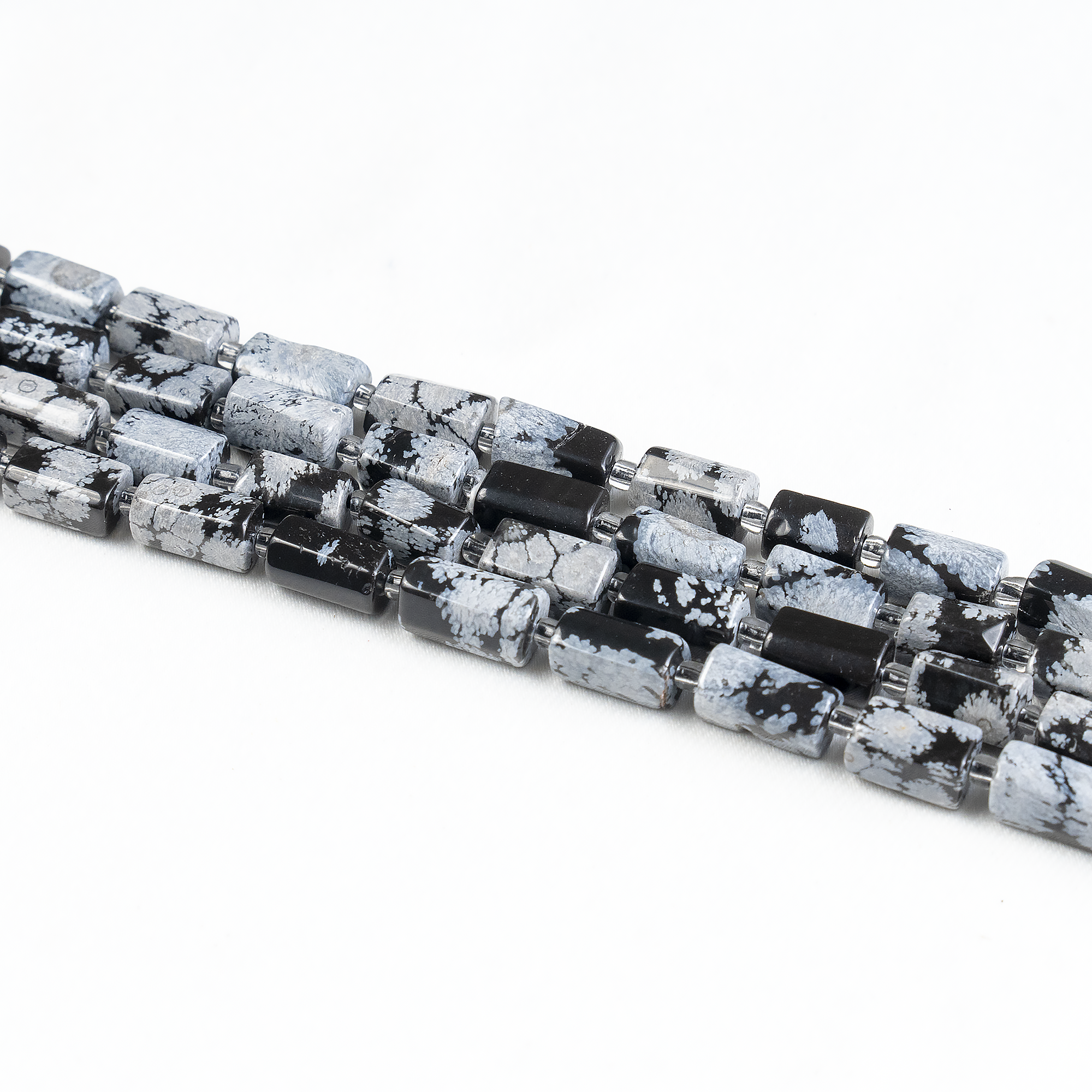 Snowflkae Obsidian Gemstone Pipe Bead, Crystal Healing Tube Beads. DestGlow