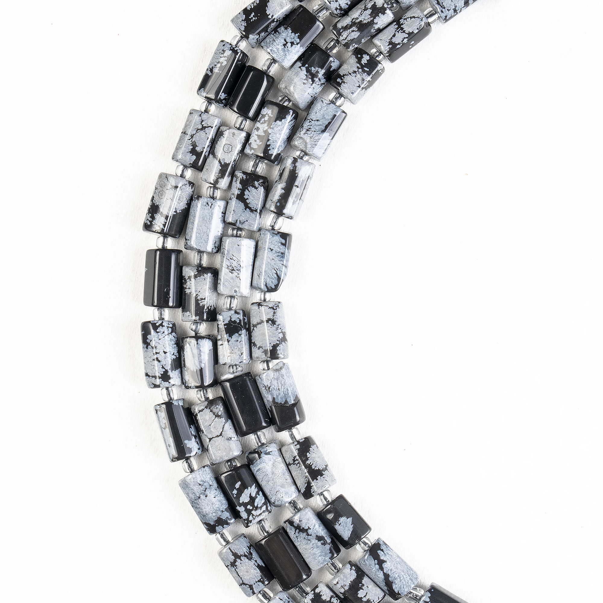 Snowflkae Obsidian Gemstone Pipe Bead, Crystal Healing Tube Beads. DestGlow