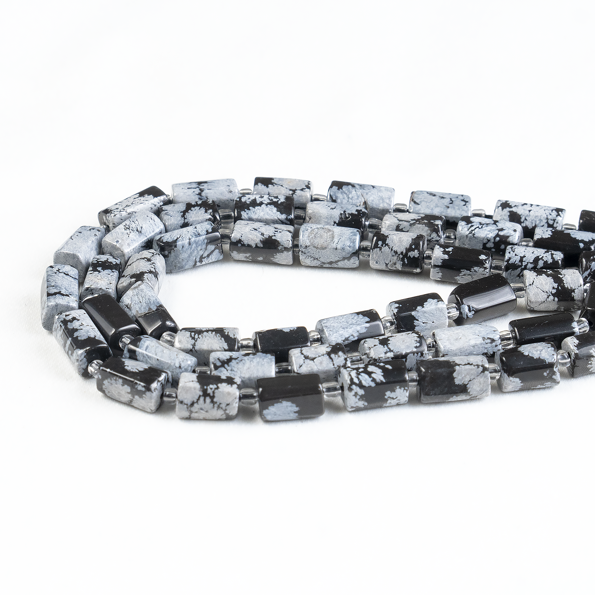 Snowflkae Obsidian Gemstone Pipe Bead, Crystal Healing Tube Beads. DestGlow