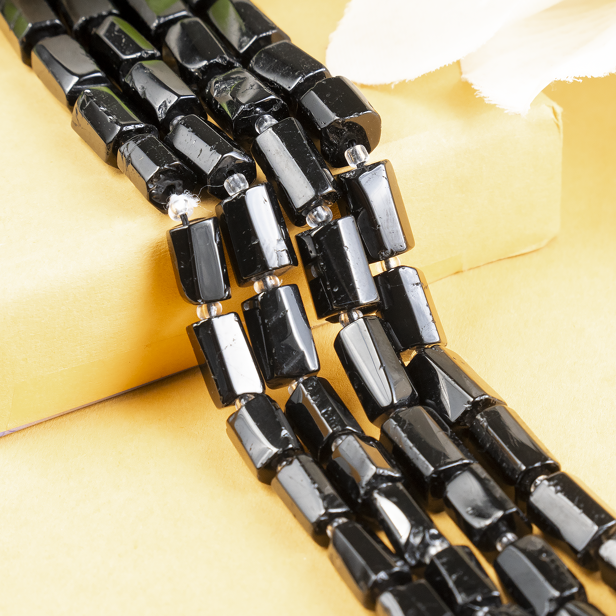Black Toumaline Gemstone Pipe Bead, Crystal Healing Tube Beads.