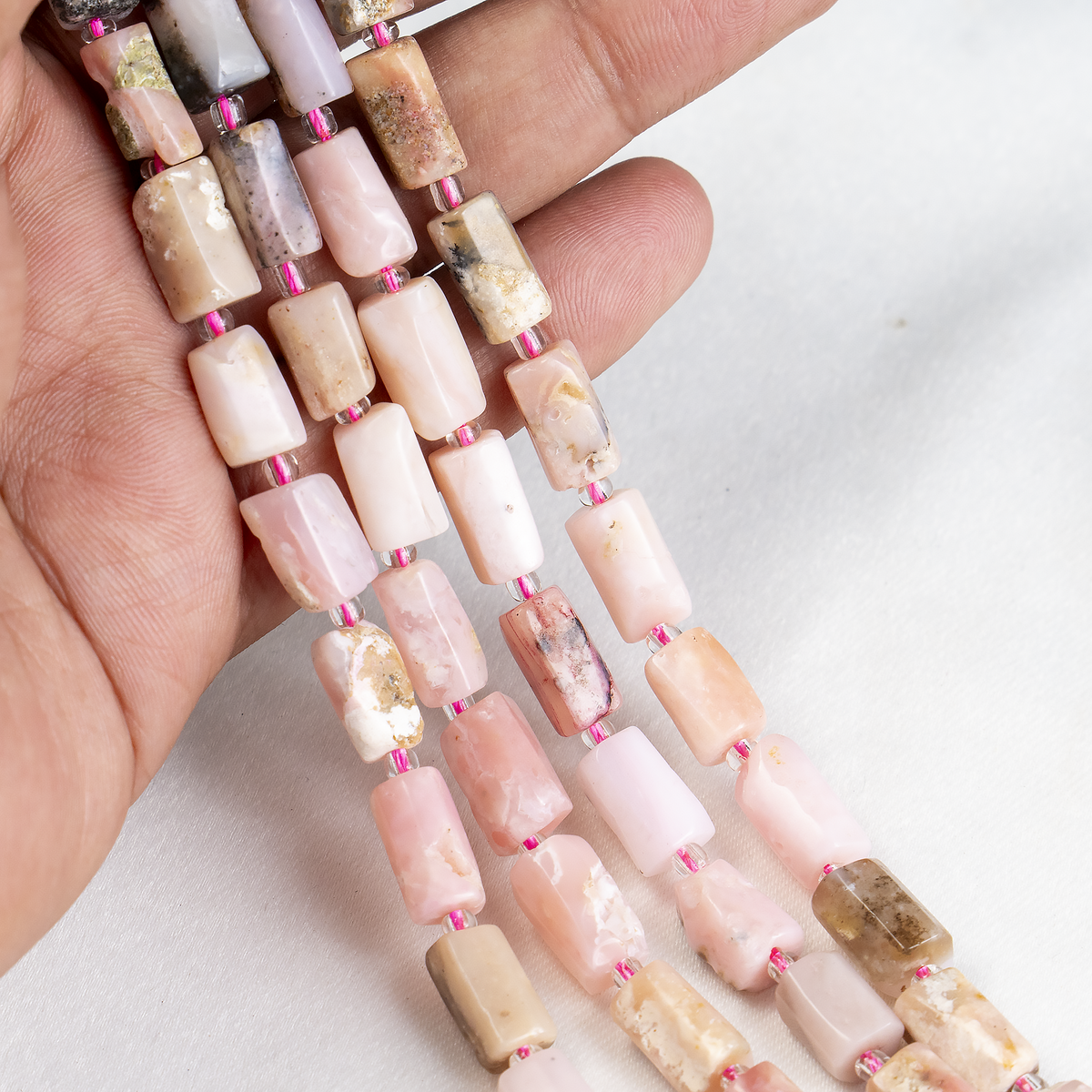 Pink Opal Gemstone Pipe Bead, Crystal Healing Tube Beads. DestGlow