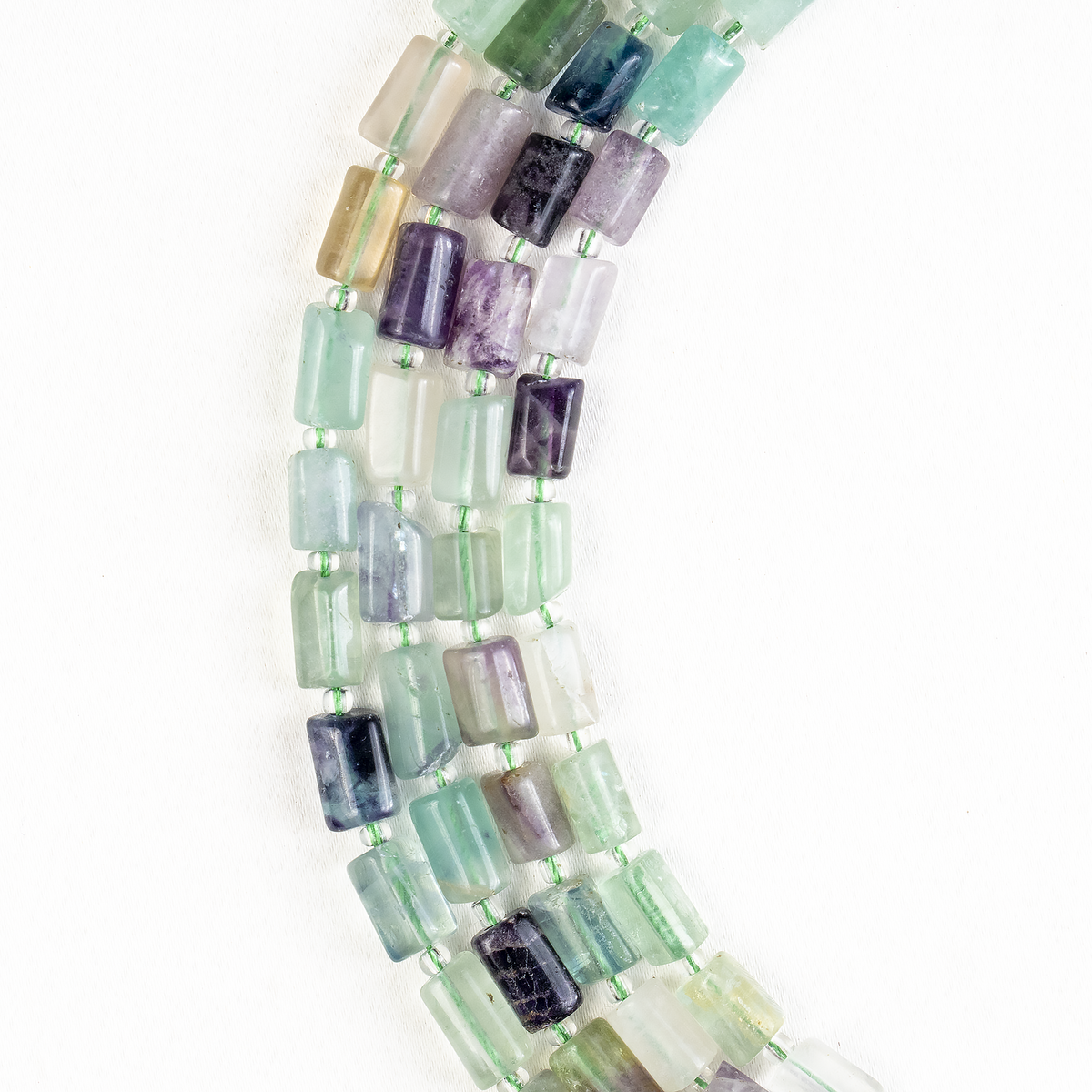 Multi Fluorite Gemstone Pipe Bead, Crystal Healing Tube Beads.