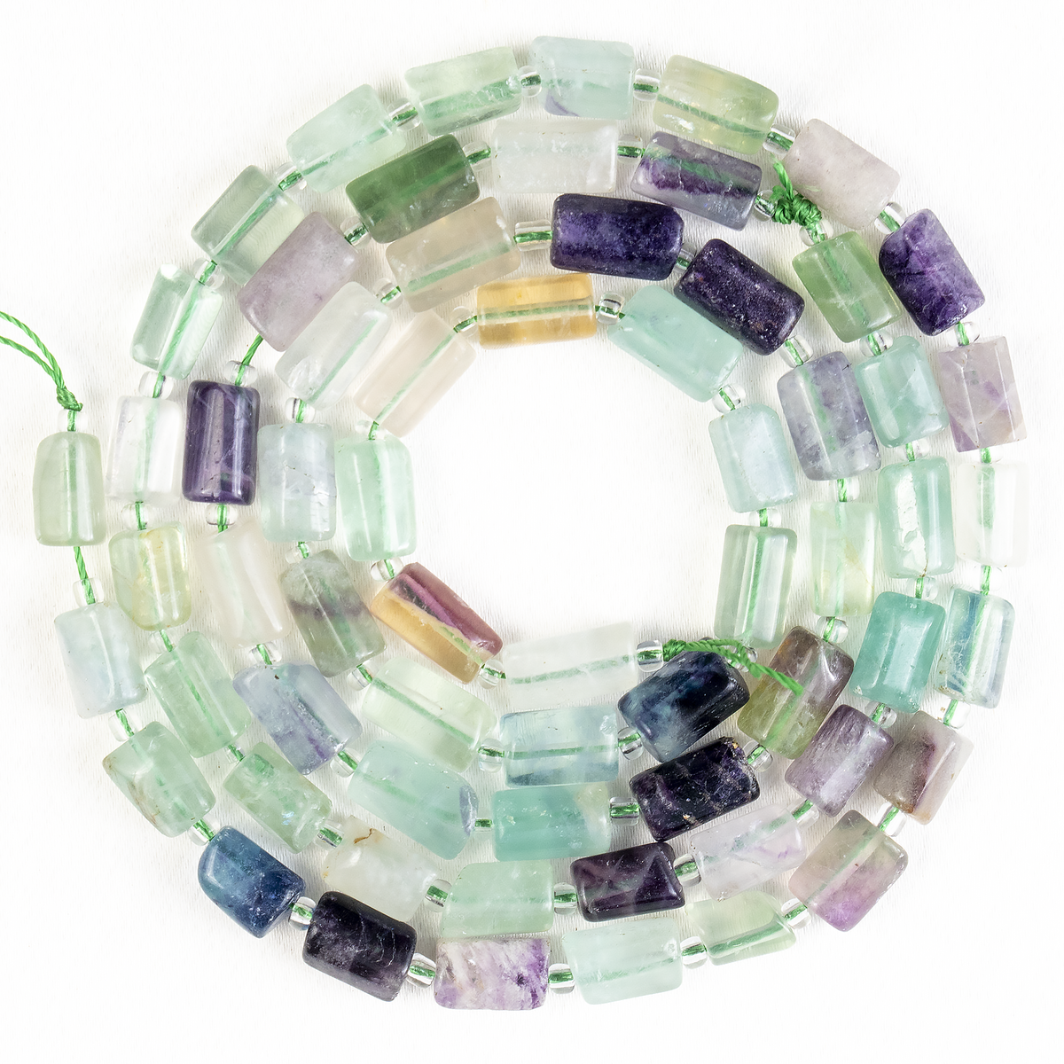 Multi Fluorite Gemstone Pipe Bead, Crystal Healing Tube Beads.