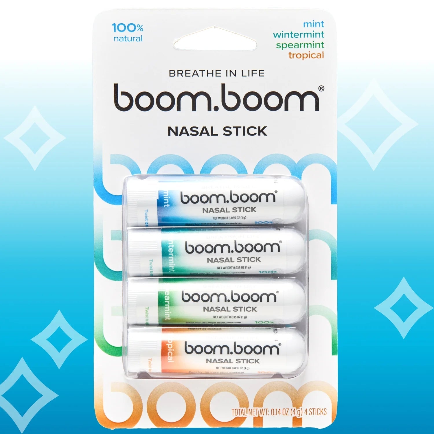 BoomBoom Nasal Stick | Vapor Flow Technology | Cool Refreshing Sensation | Natural Mood Boost | Simple Ingredients | Essential Oils + Menthol Inhaler (Mint, Wintermint, Tropical) - DestGlow