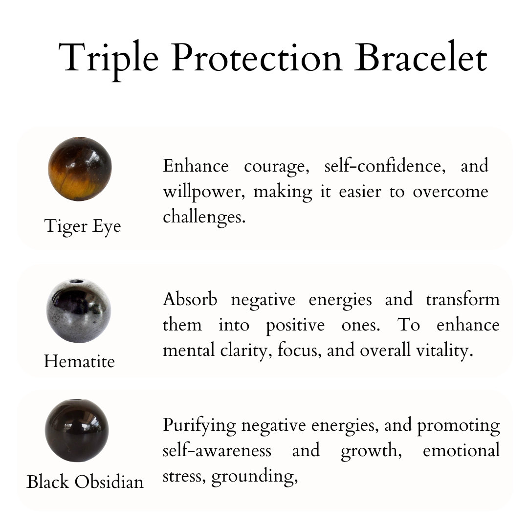 TRIPLE PROTECTION Crystal Bracelet (Tiger Eye, Black Obsidian, Hematite) DestGlow