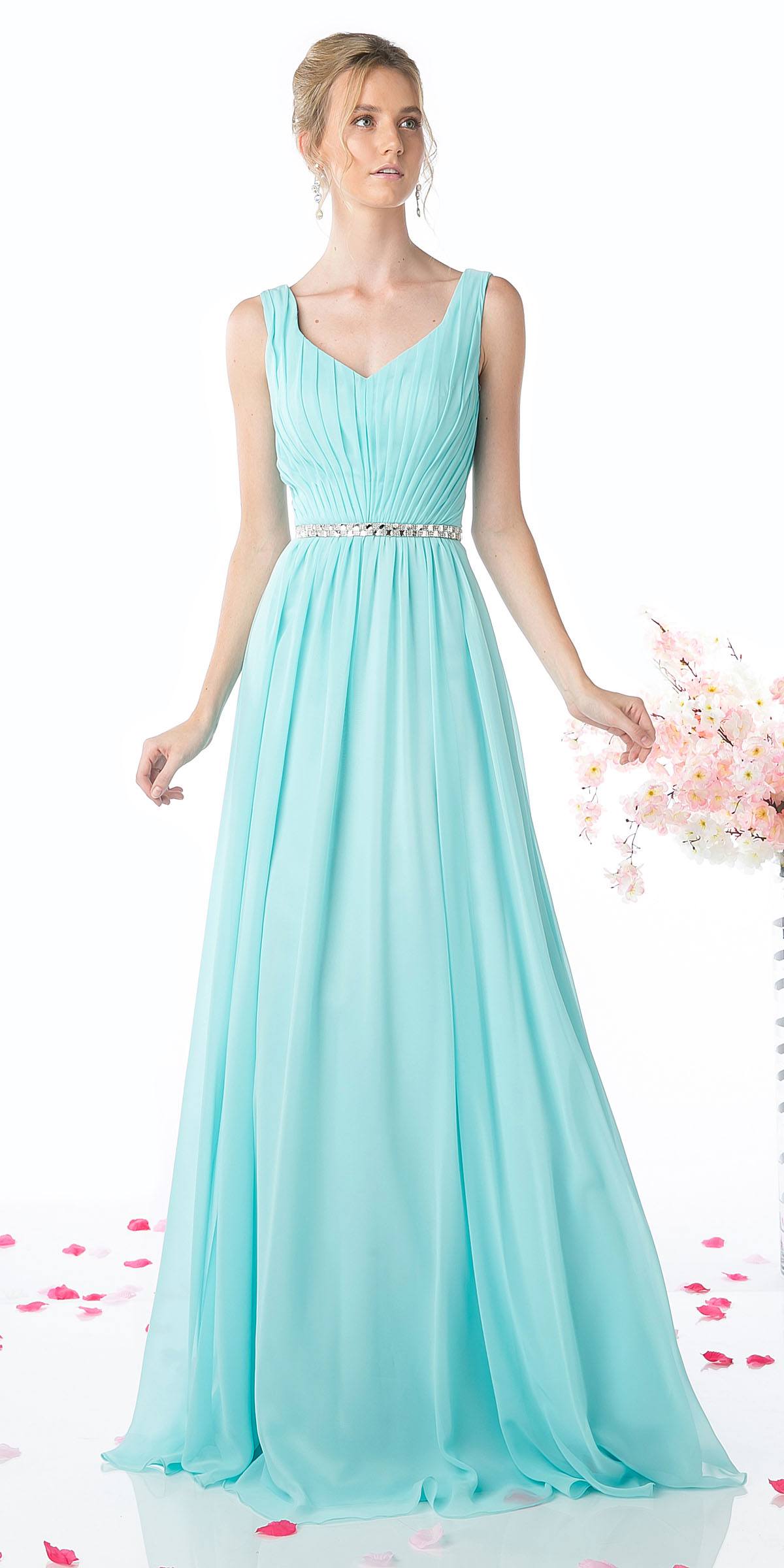 Cinderella Divine W0014 Long Gown Sleeveless Pleated Rhinestone Waist by DiscountDressShop