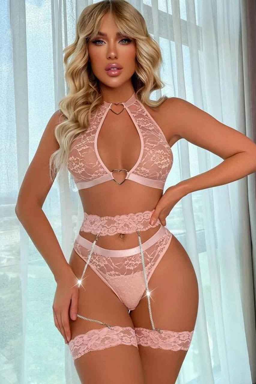 High Neck Bra and Garter Set
