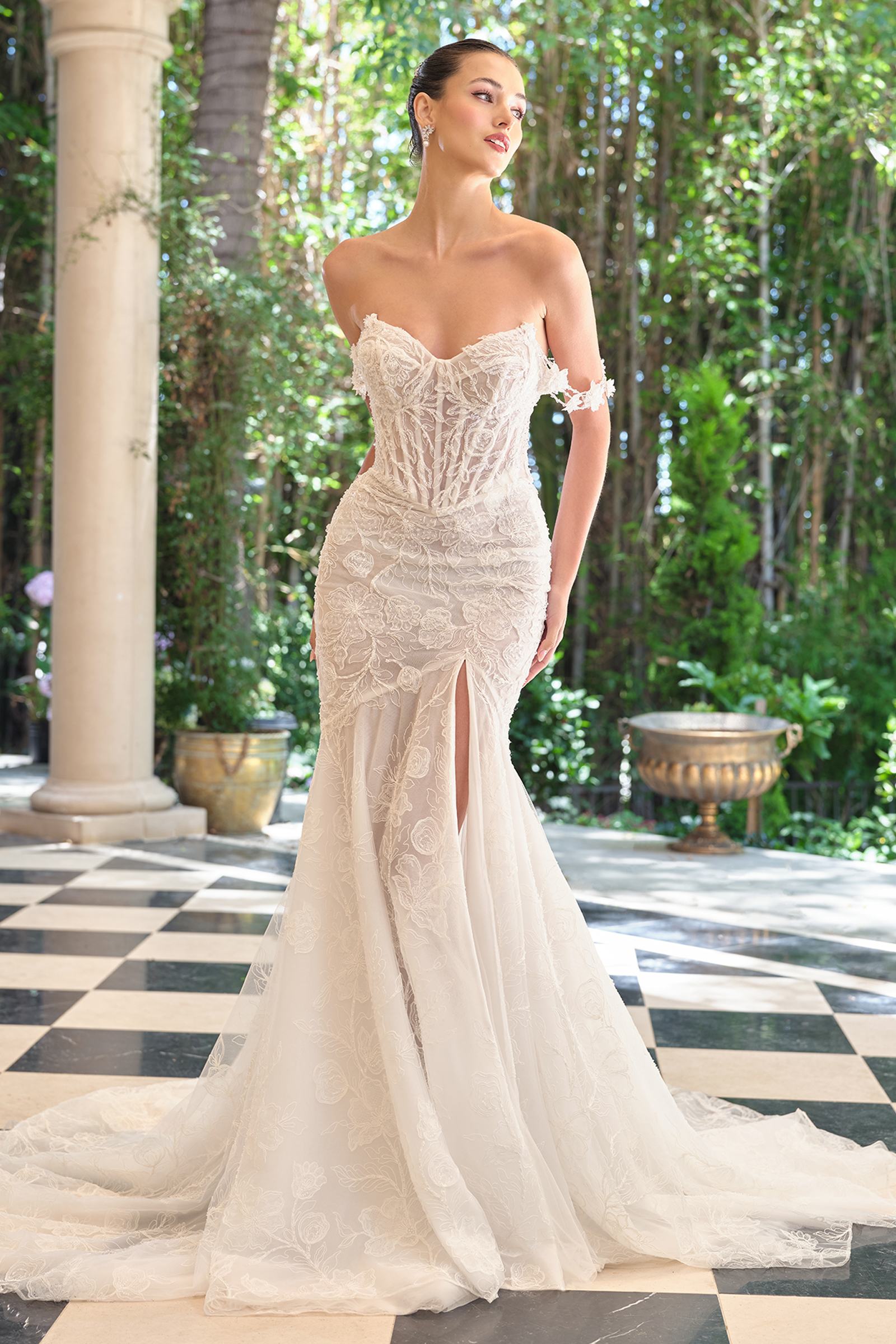 Andrea & Leo WL099 Romantic Fitted Wedding Gown Off Shoulder DestGlow