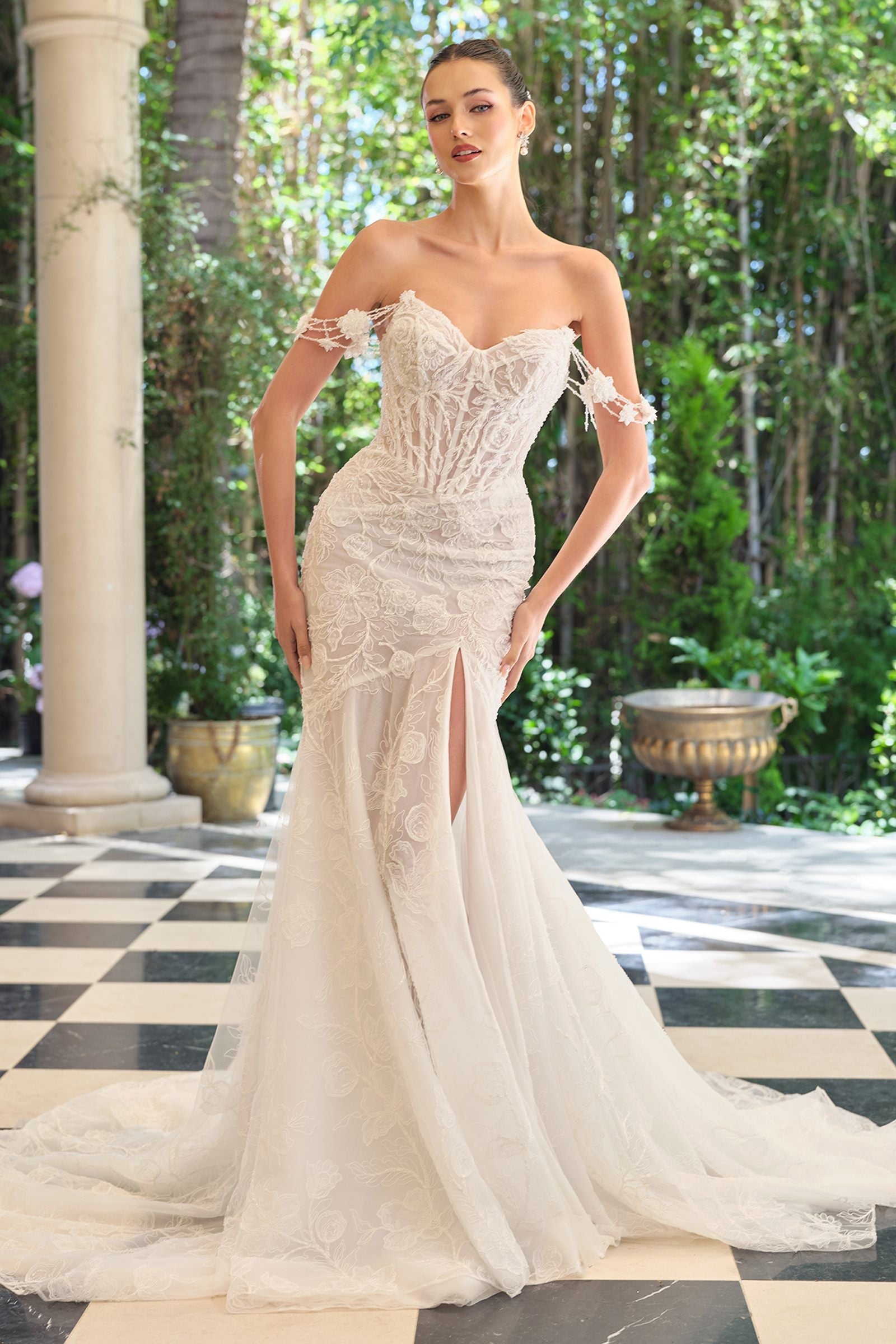 Andrea & Leo WL099 Romantic Fitted Wedding Gown Off Shoulder DestGlow