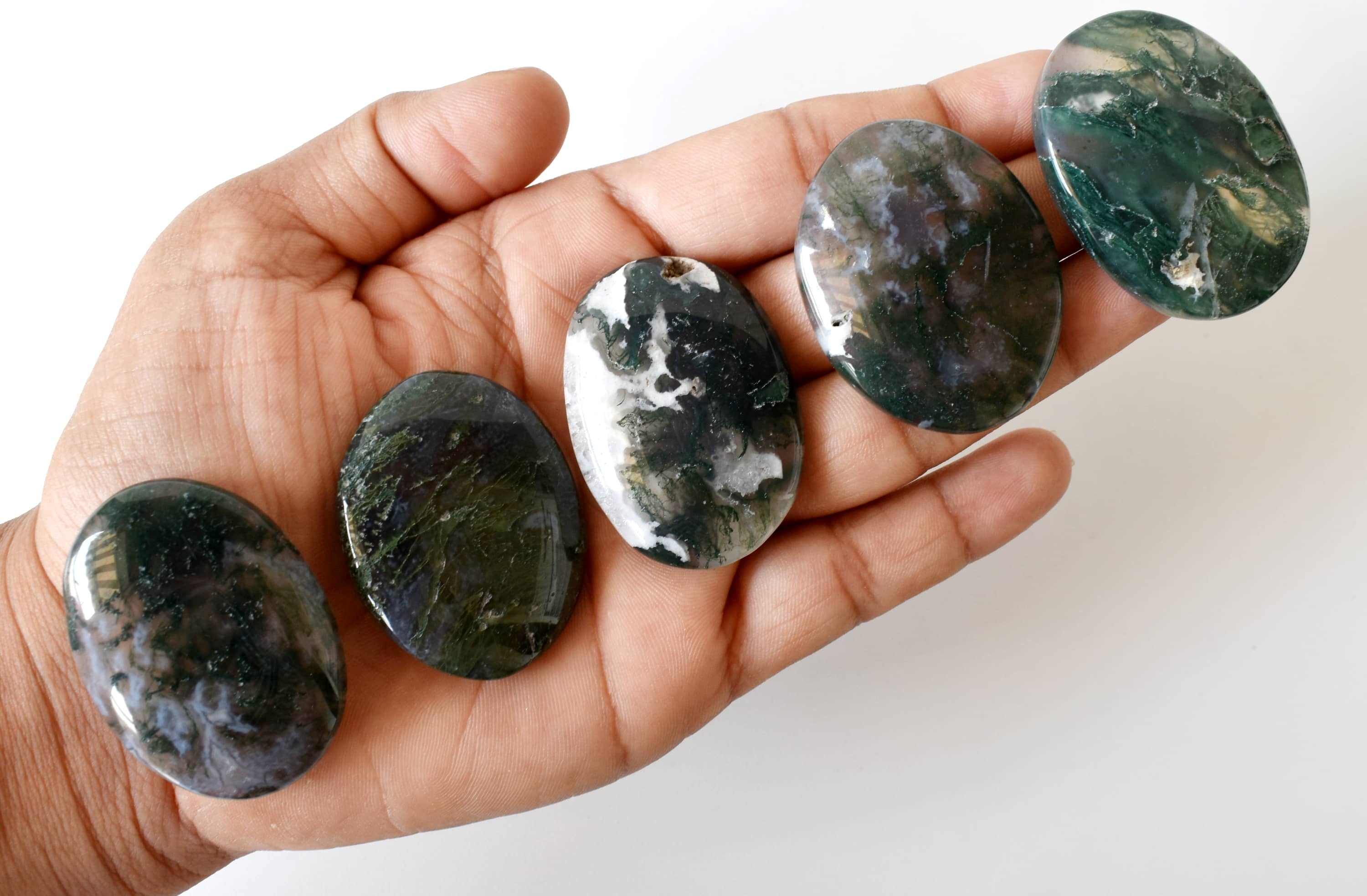 Moss Agate Pocket Stones (Trust and Self-Discipline) DestGlow
