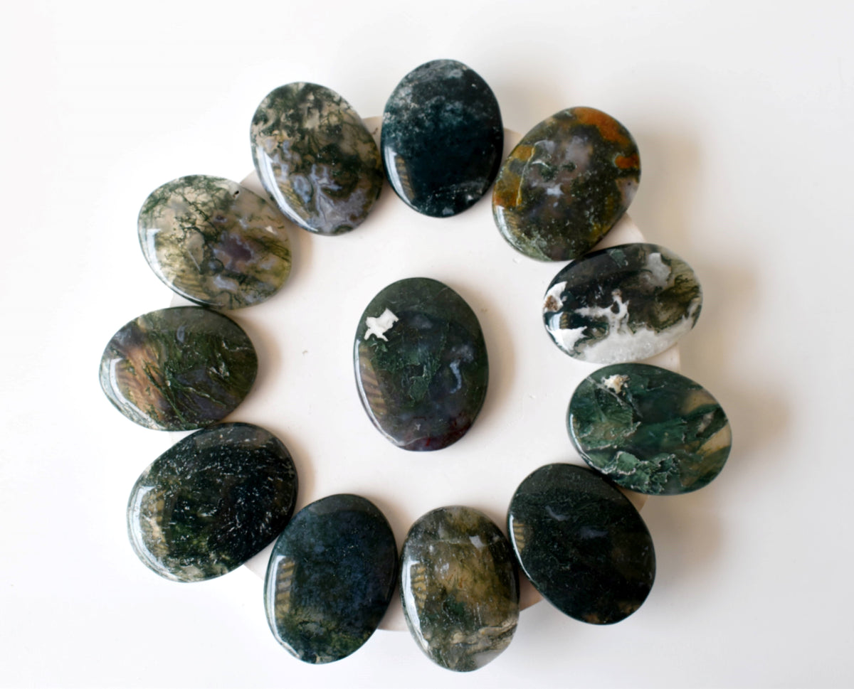 Moss Agate Pocket Stones (Trust and Self-Discipline) DestGlow