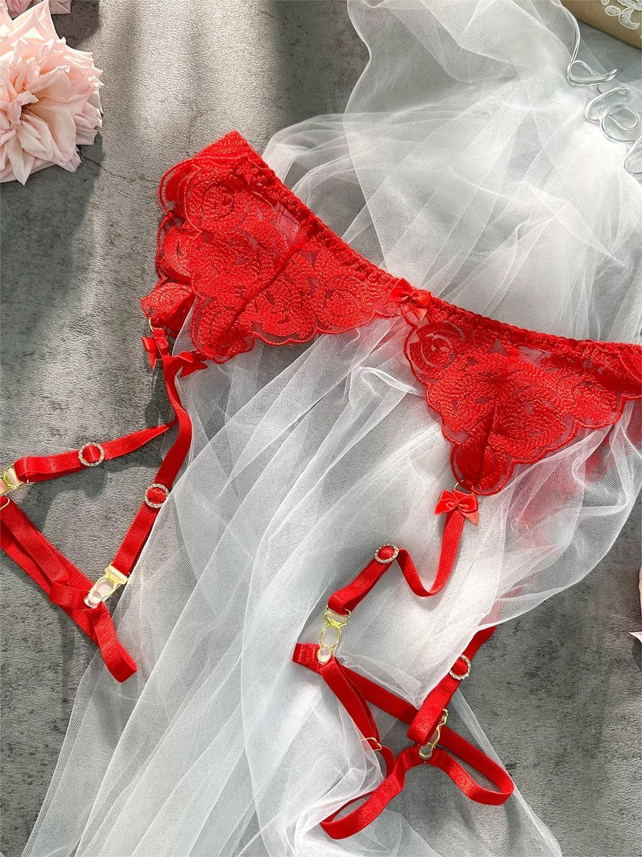 Red Embroidered Sexy Push Up Lingerie Set