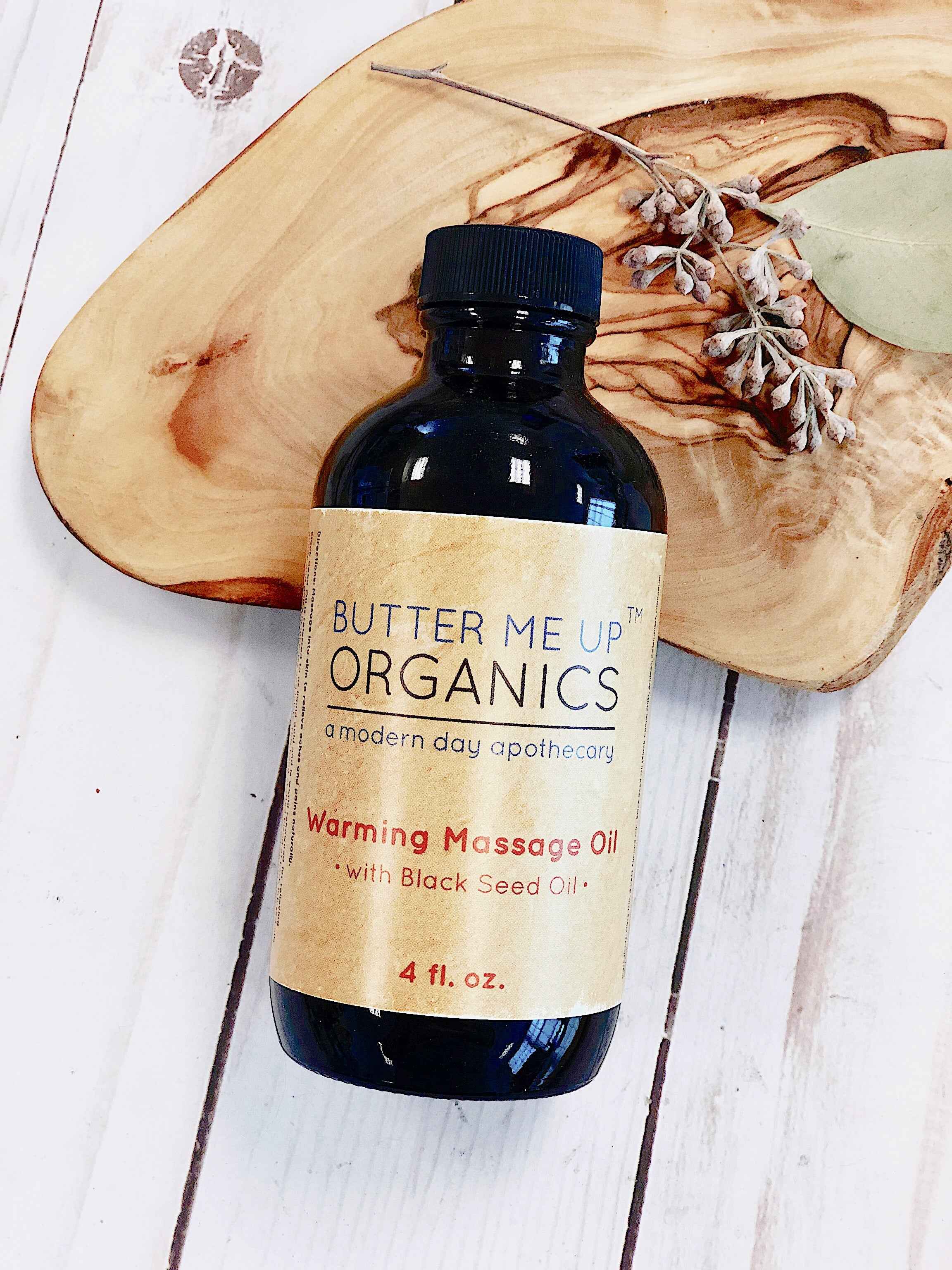 Organic Warming Massage Oil / Muscle Ache Reliever by Butter Me Up Organics