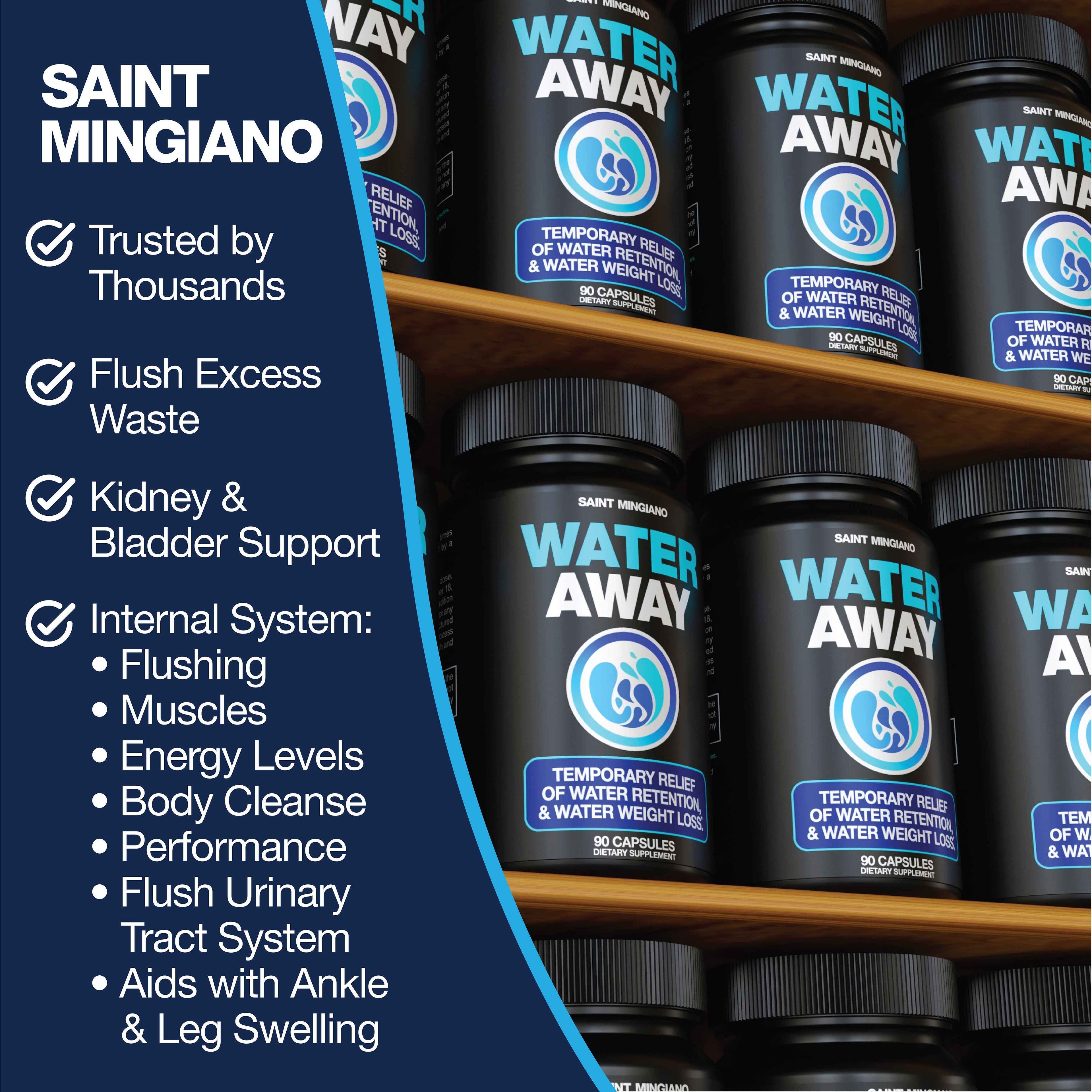 Water Away - Water Retention and Flushing, Aids in Water Relief & Water Loss by Saint Mingiano - Supplements & Wellness Dedicated to Holistic Health