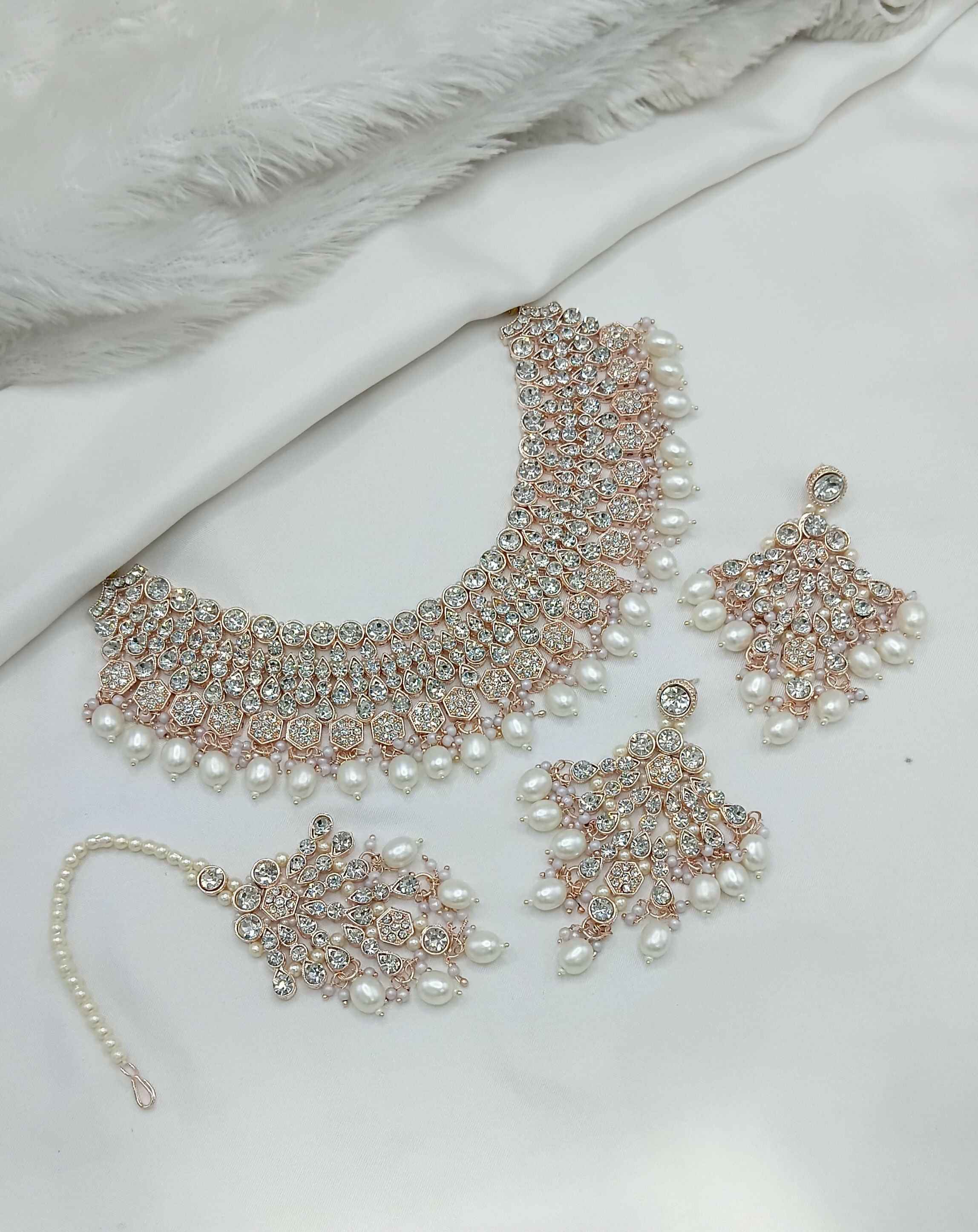 Joban Fashion White Stone Work Necklace Set