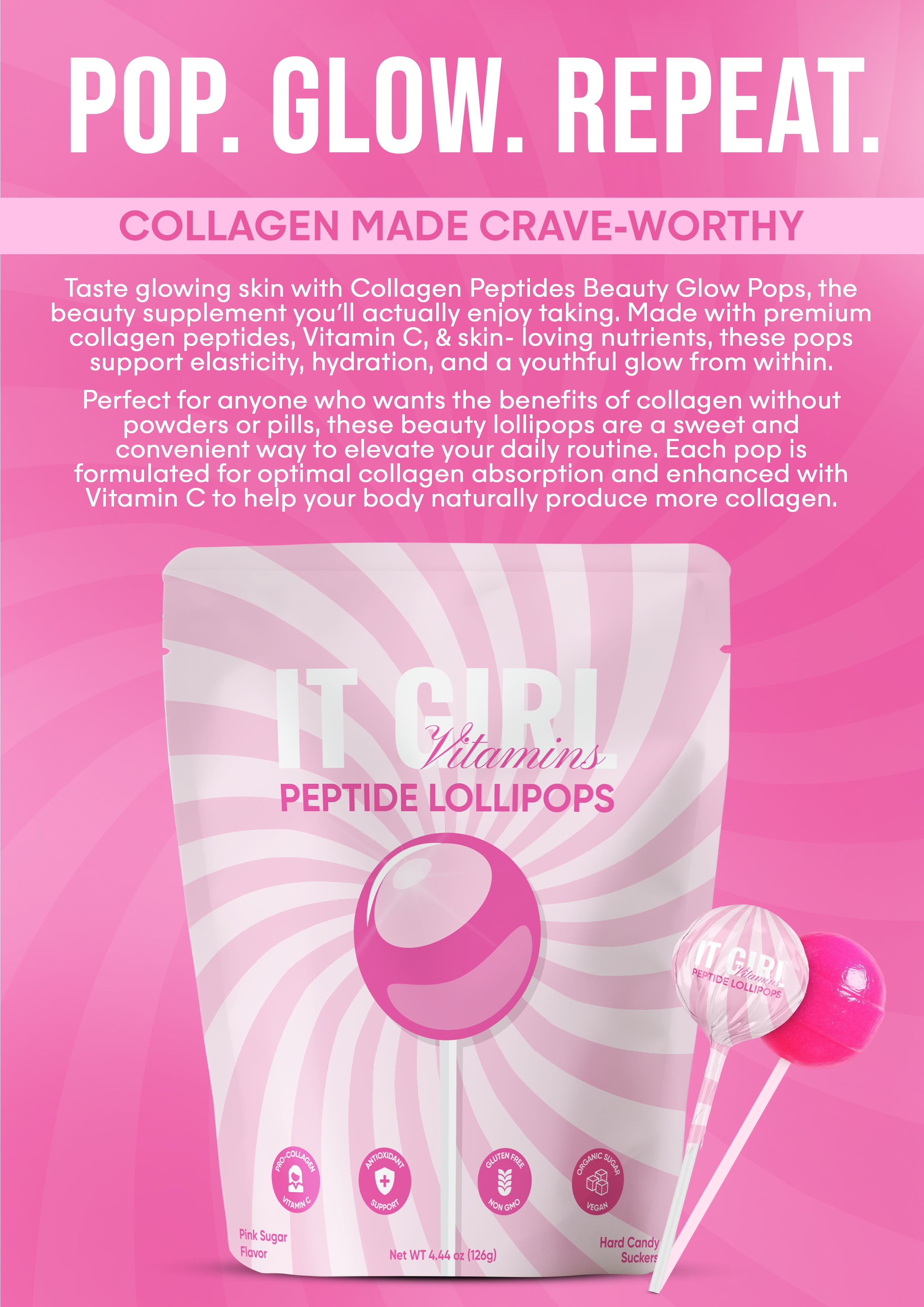 It Girl Beauty Lollipops - Collagen Peptides & Vitamin C Healthy Candy for Skin, Hair, Nails by It Girl Vitamins