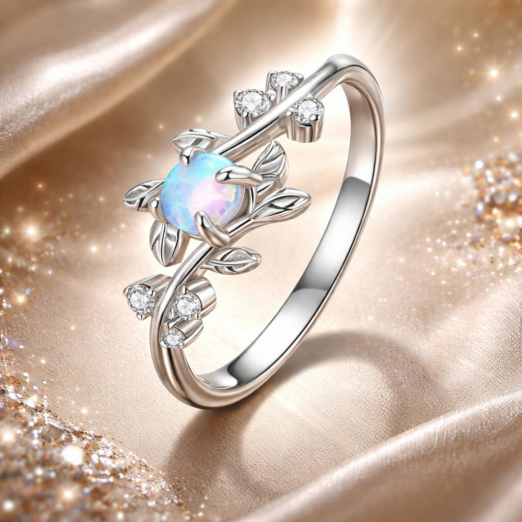 925 Sterling Silver Opal & CZ Ring 0.2cm Size 6.0 for Women by Bids.com