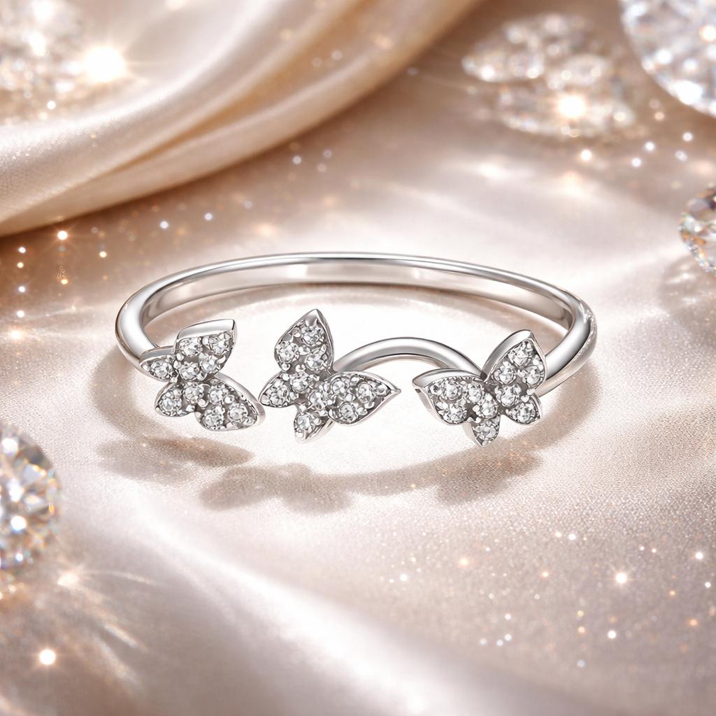 925 Sterling Silver Oxidized Butterfly Ring with Pavé Setting CZ for Women by Bids.com