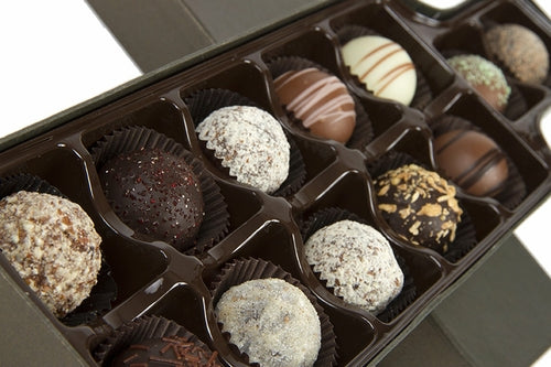 Gourmet Chocolate Truffle Gift Box - 12 Handcrafted Truffles in Wine Bottle Box
