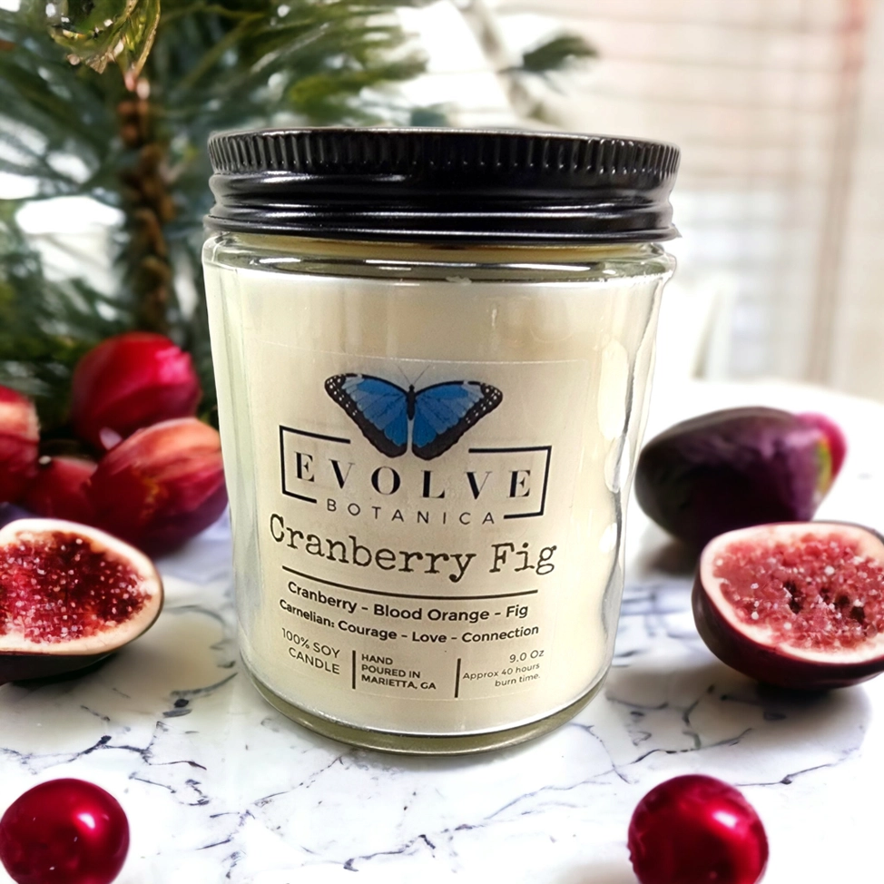 Classic 9oz Jam Jar Crystal Soy Candle - Cranberry Fig (Carnelian)