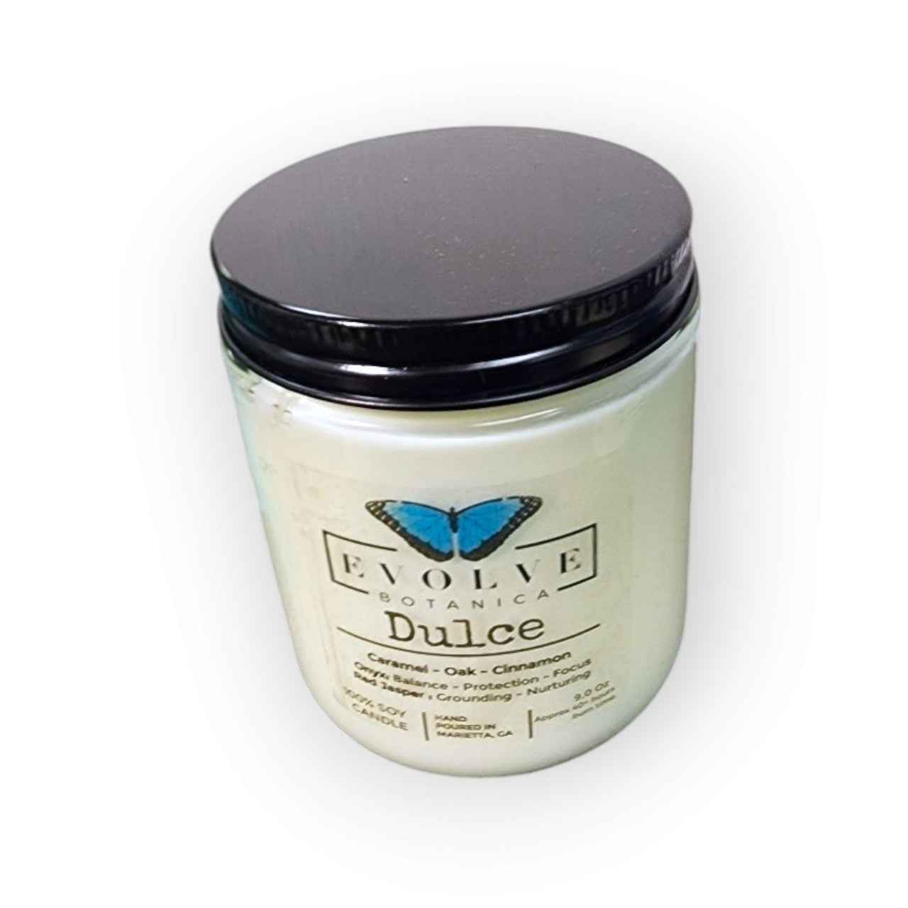 Classic 9oz Jam Jar Crystal Soy Candle - Dulce (Red Jasper & Onyx)