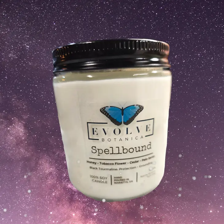 Classic 9oz Jam Jar Crystal Soy Candle - Spellbound (Black Tourmaline)