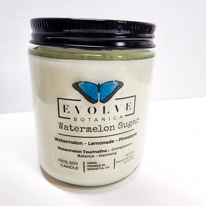 Classic 9oz Jam Jar Crystal Soy Candle - Watermelon Sugar (Watermelon Tourmaline)