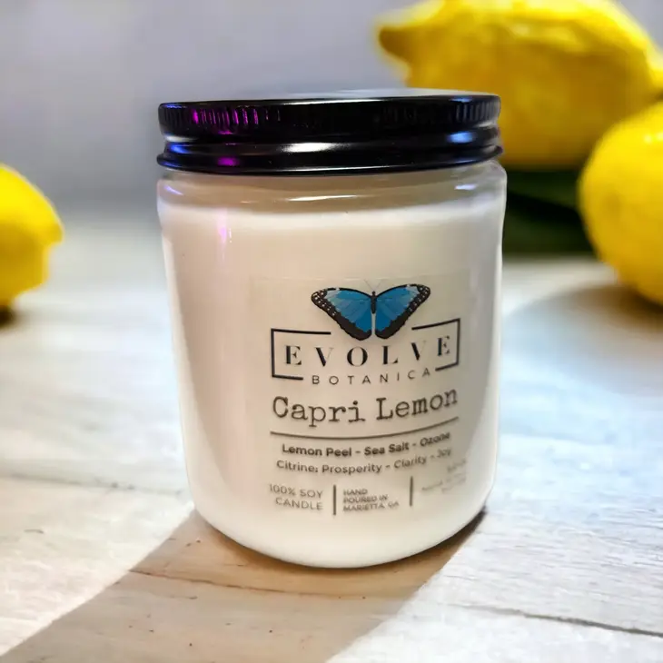 Classic 9oz Jam Jar Crystal Soy Candle - Capri Lemon (Citrine)