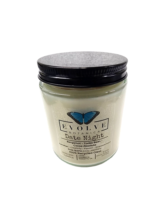 Classic 9oz Jam Jar Crystal Soy Candle - Date Night (Rose Quartz & Carnelian)