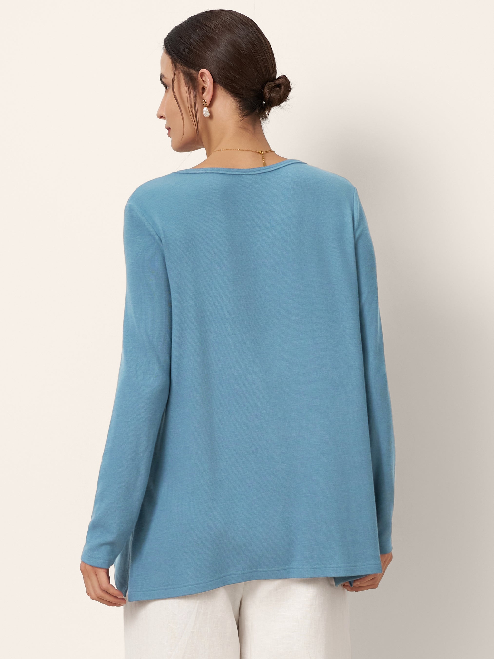 Wool-Blend Sweetheart Pleated Long Sleeve Top AMBER by LINTICO