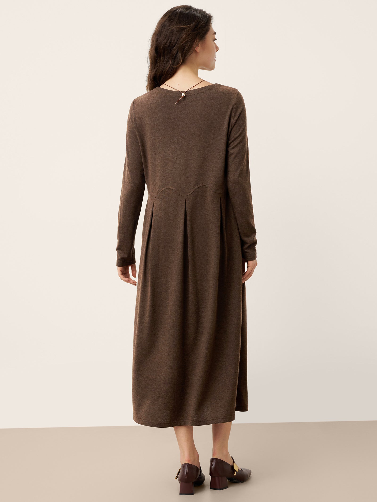 Wool Arc-Panel Sculpted Pleats Midi Dress CALISTA - DestGlow