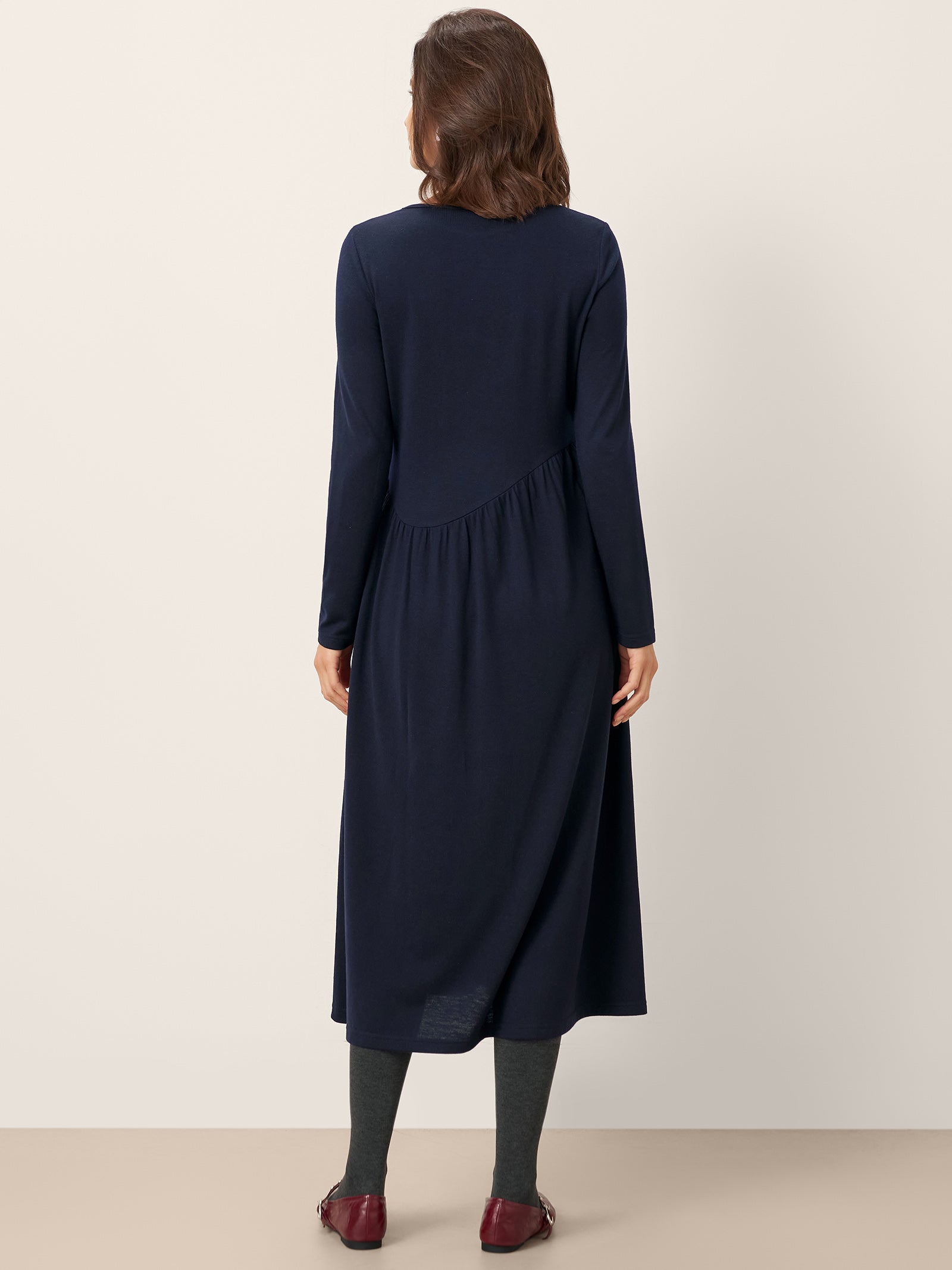 Wool Asymmetric Curved-Cut Maxi Dress CALLIE by LINTICO