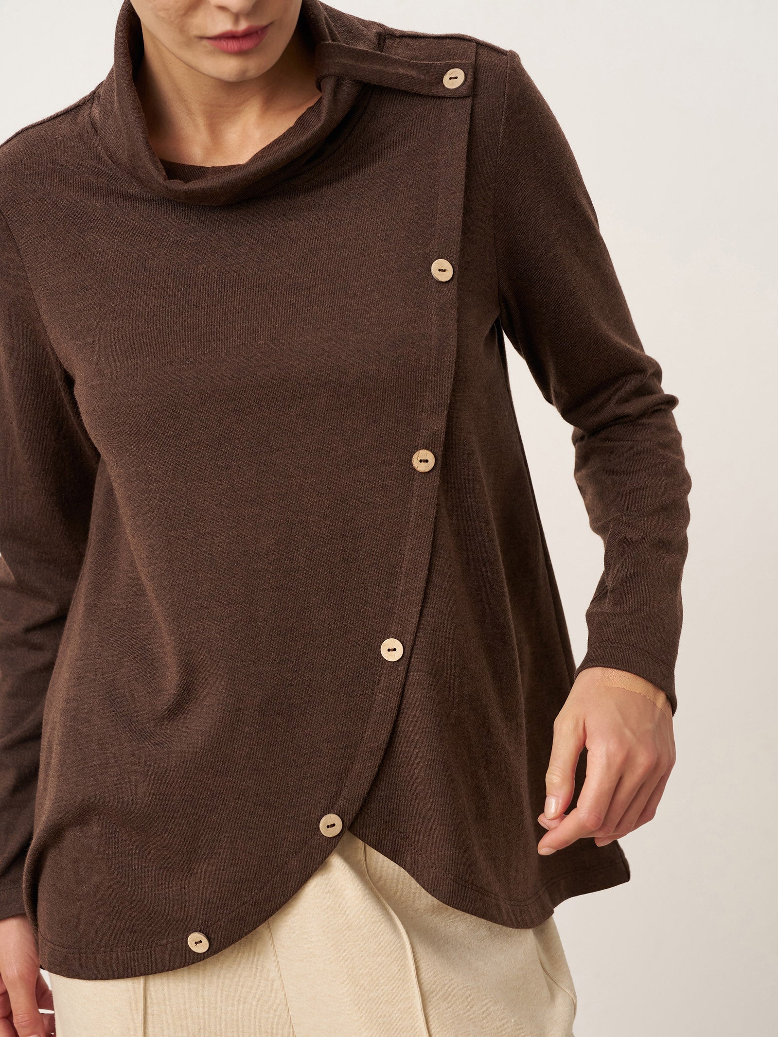 Wool Asymmetric Hem Long Sleeve Top CHARITY by LINTICO