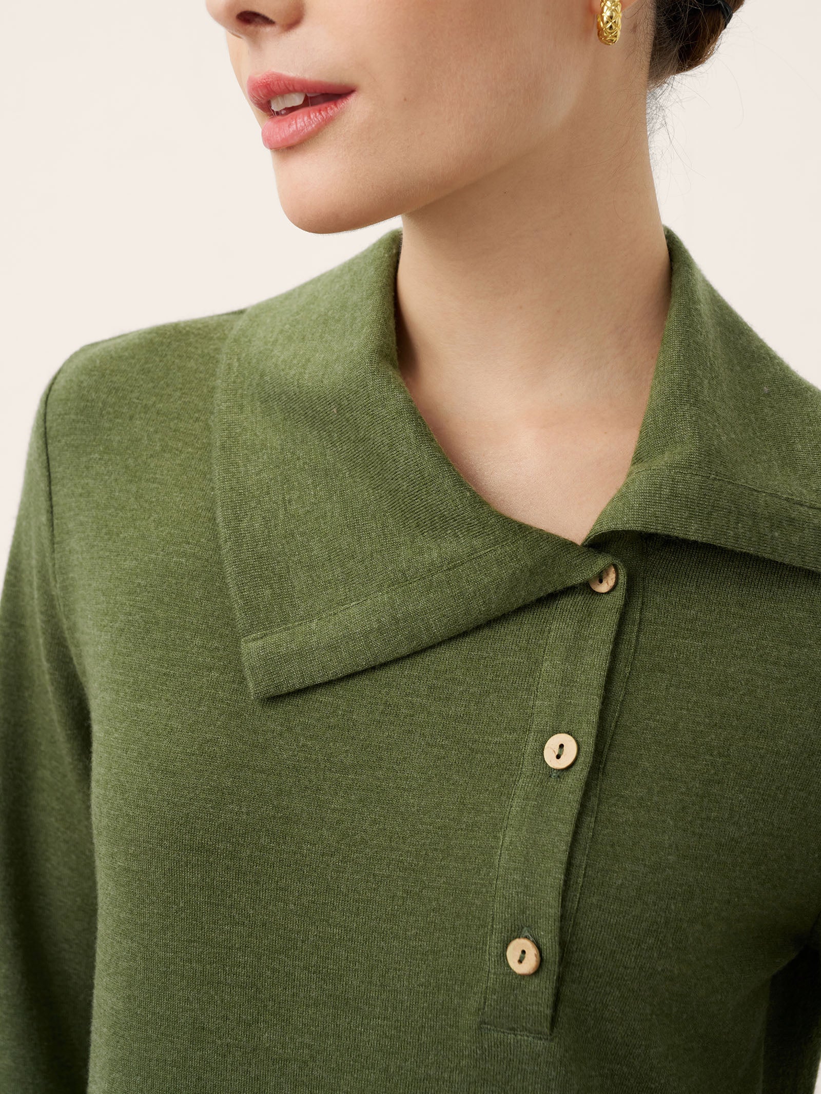 Wool Asymmetric Lapel Fruit Button Decor Top YSABEL by LINTICO