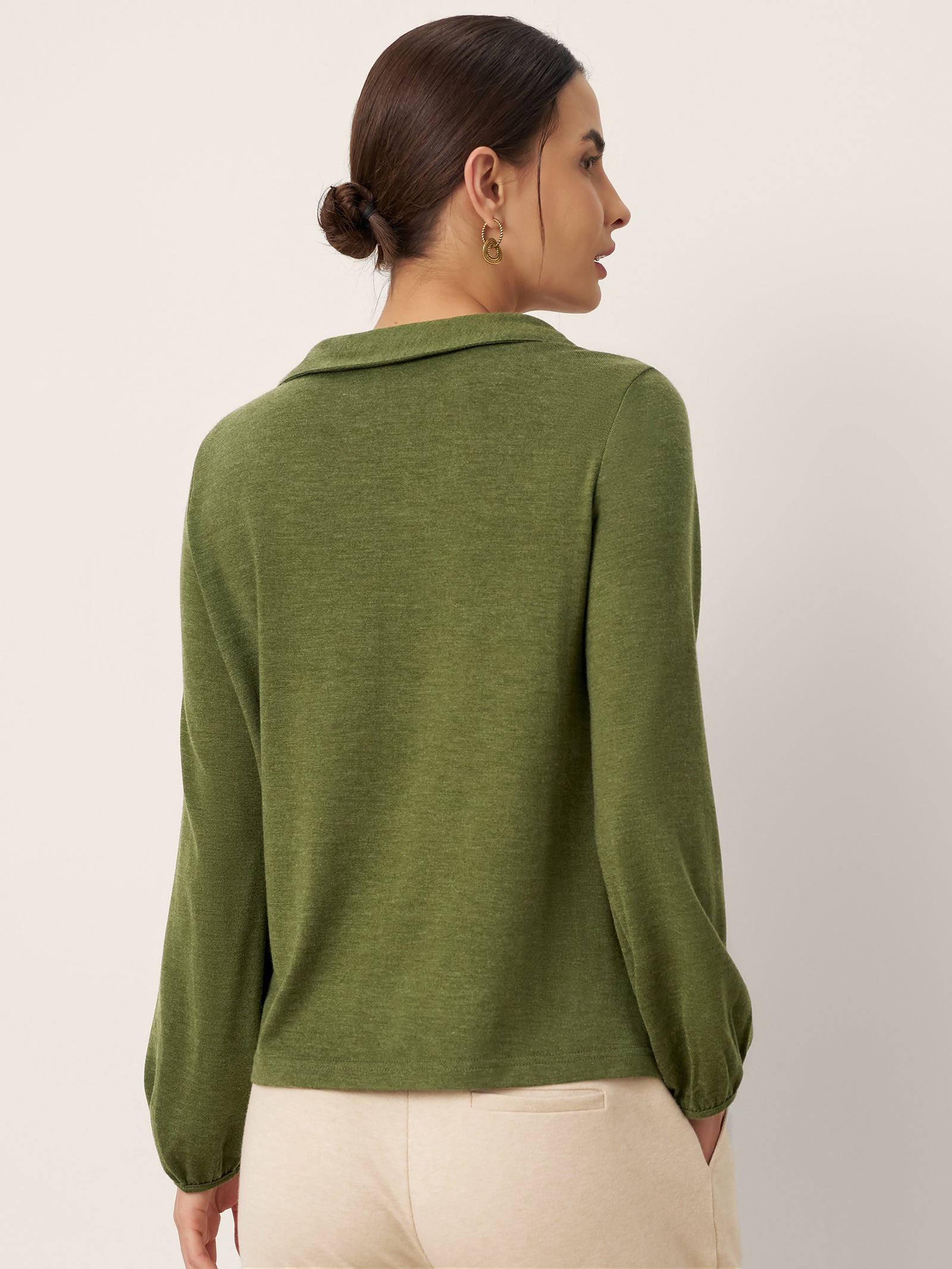Wool Asymmetric Pleated Long-Sleeve Top ARLETTE DestGlow