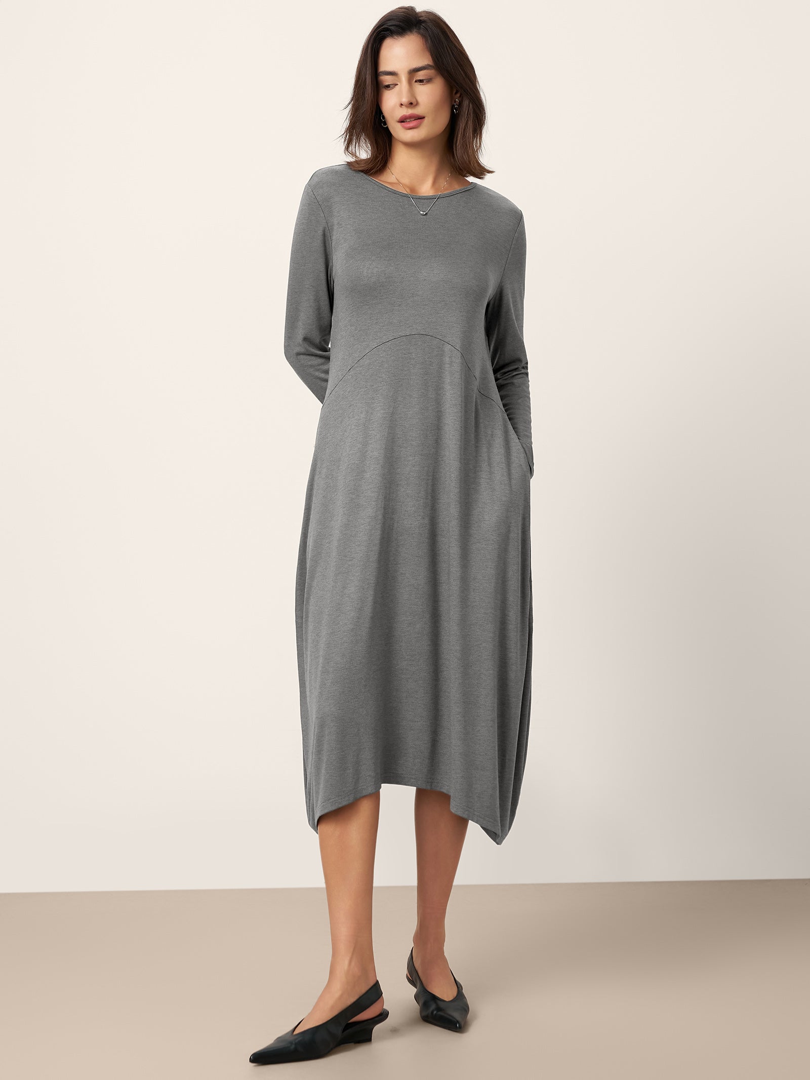 Wool Cocoon Curved Waist Midi Dress FARRAH by LINTICO