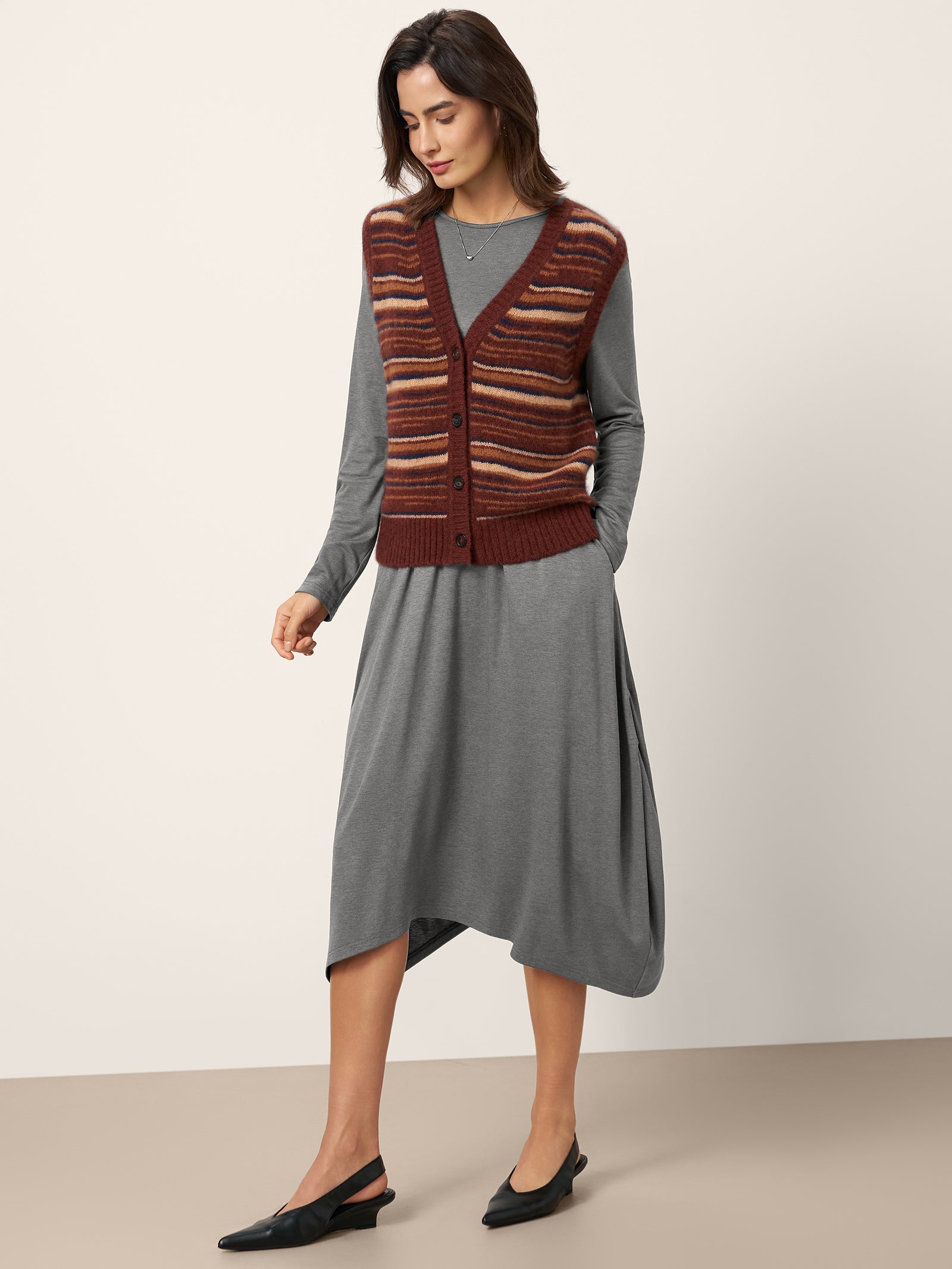 Wool Cocoon Curved Waist Midi Dress FARRAH by LINTICO