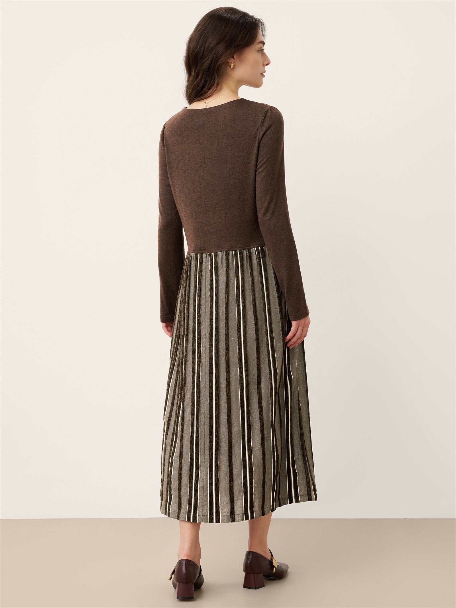Wool Cotton Panel Crescent Waist Maxi Dress CORALINE by LINTICO