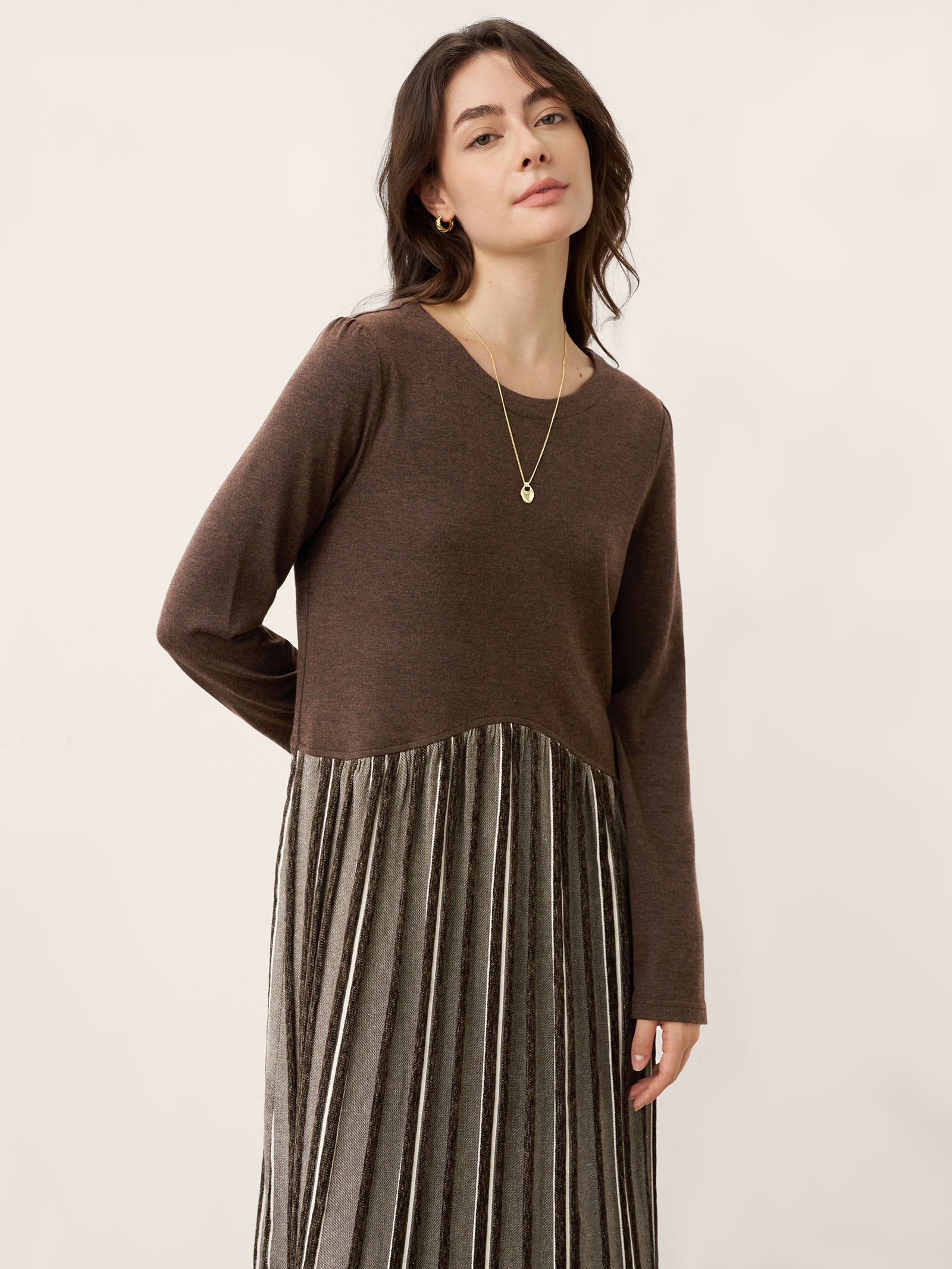 Wool Cotton Panel Crescent Waist Maxi Dress CORALINE by LINTICO