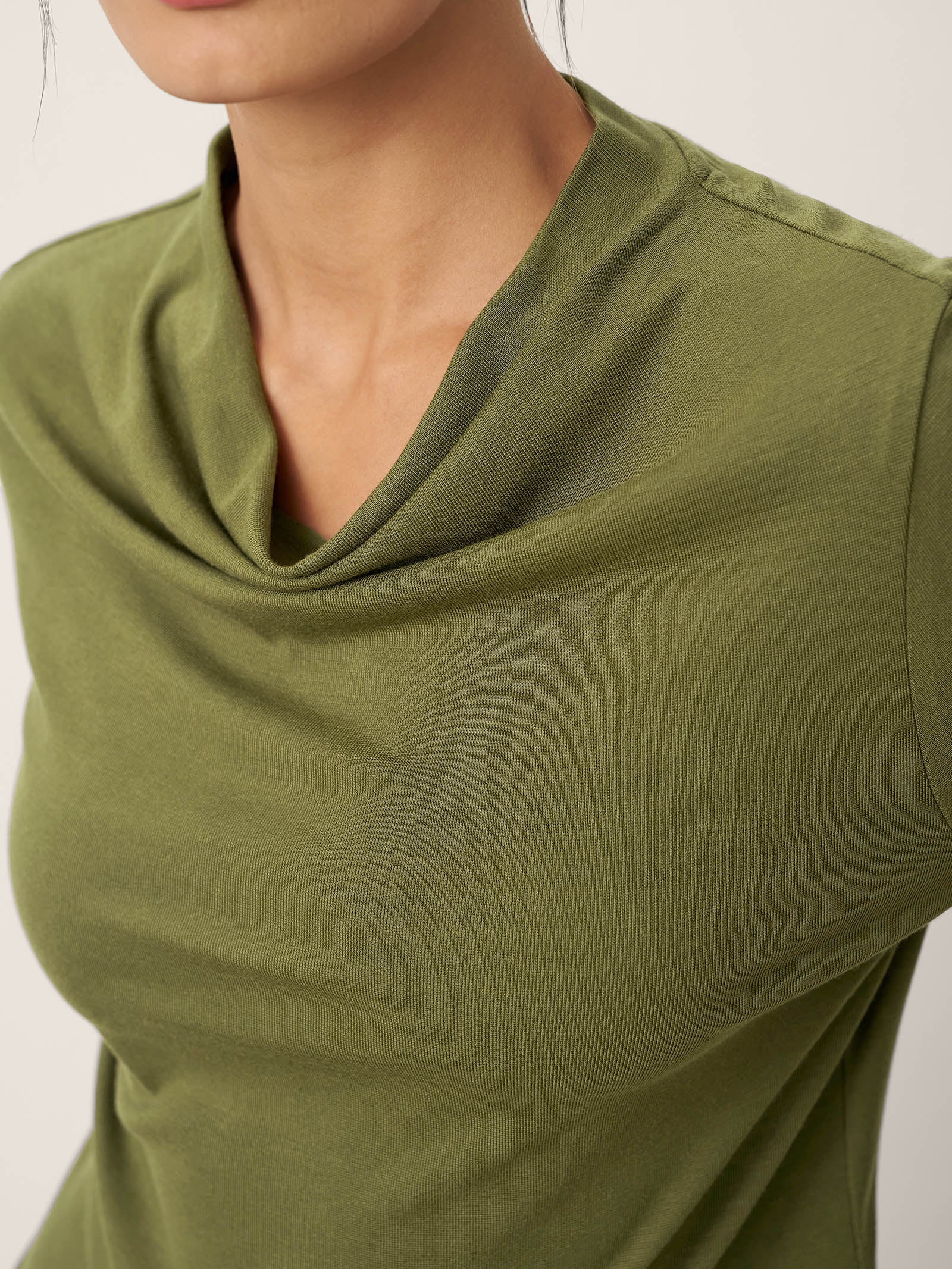 Wool Cowl Drape Stretch Long Sleeve Top INEKE by LINTICO