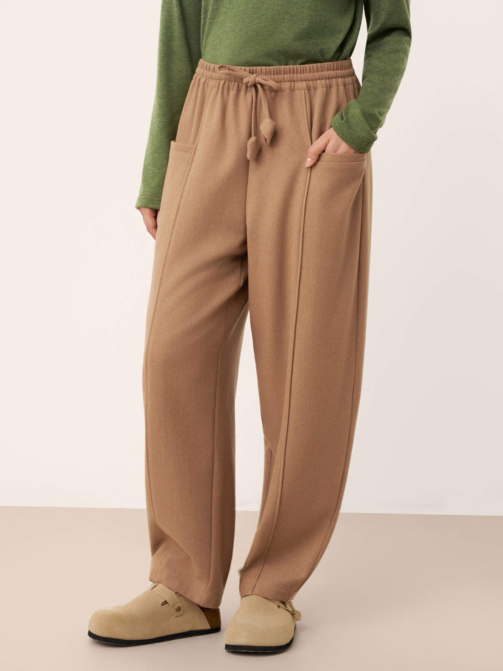 Wool Drawstring Patch Pocket Pants PRISCILLA by LINTICO