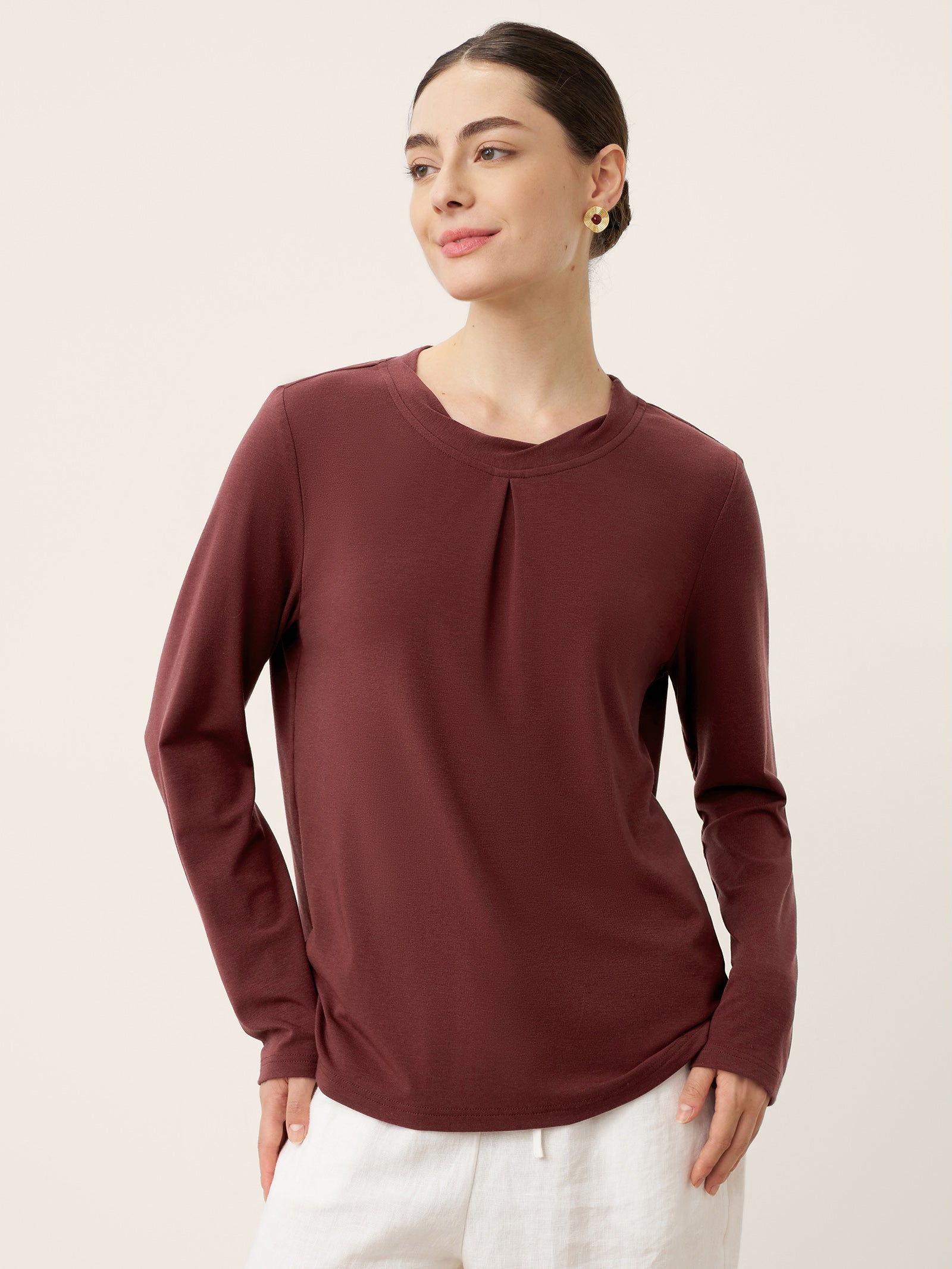 Wool Lyocell Twisted Neck Pullover Top NERISSA by LINTICO