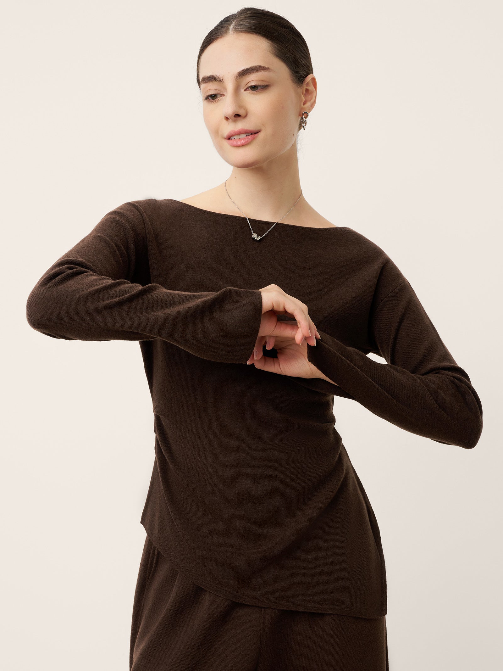 Merino Wool Boat Neck Asymmetric Hem Top LORELEI DestGlow