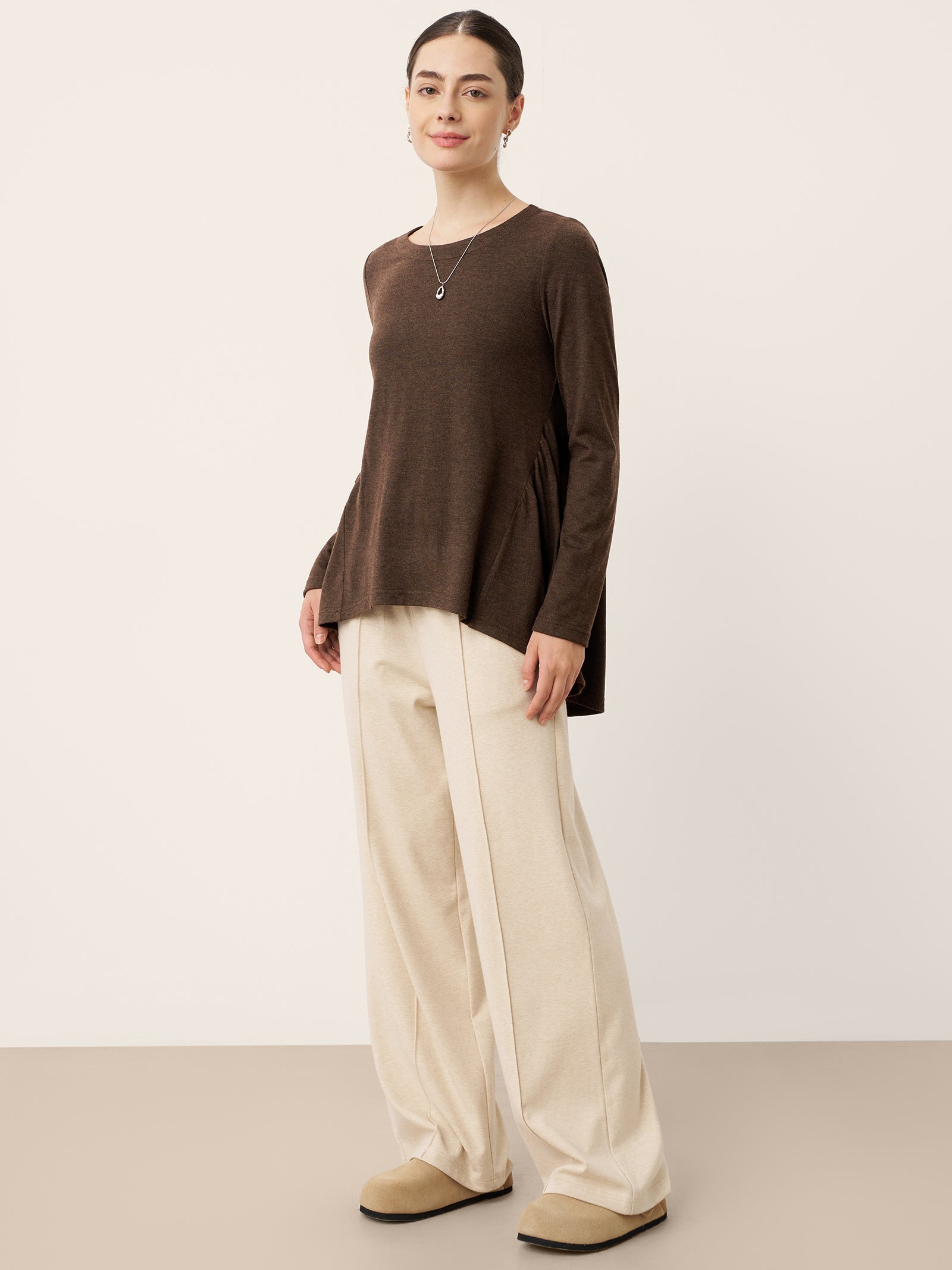 Wool Panelled Ruched Asymmetric Hem Top KALISTA DestGlow
